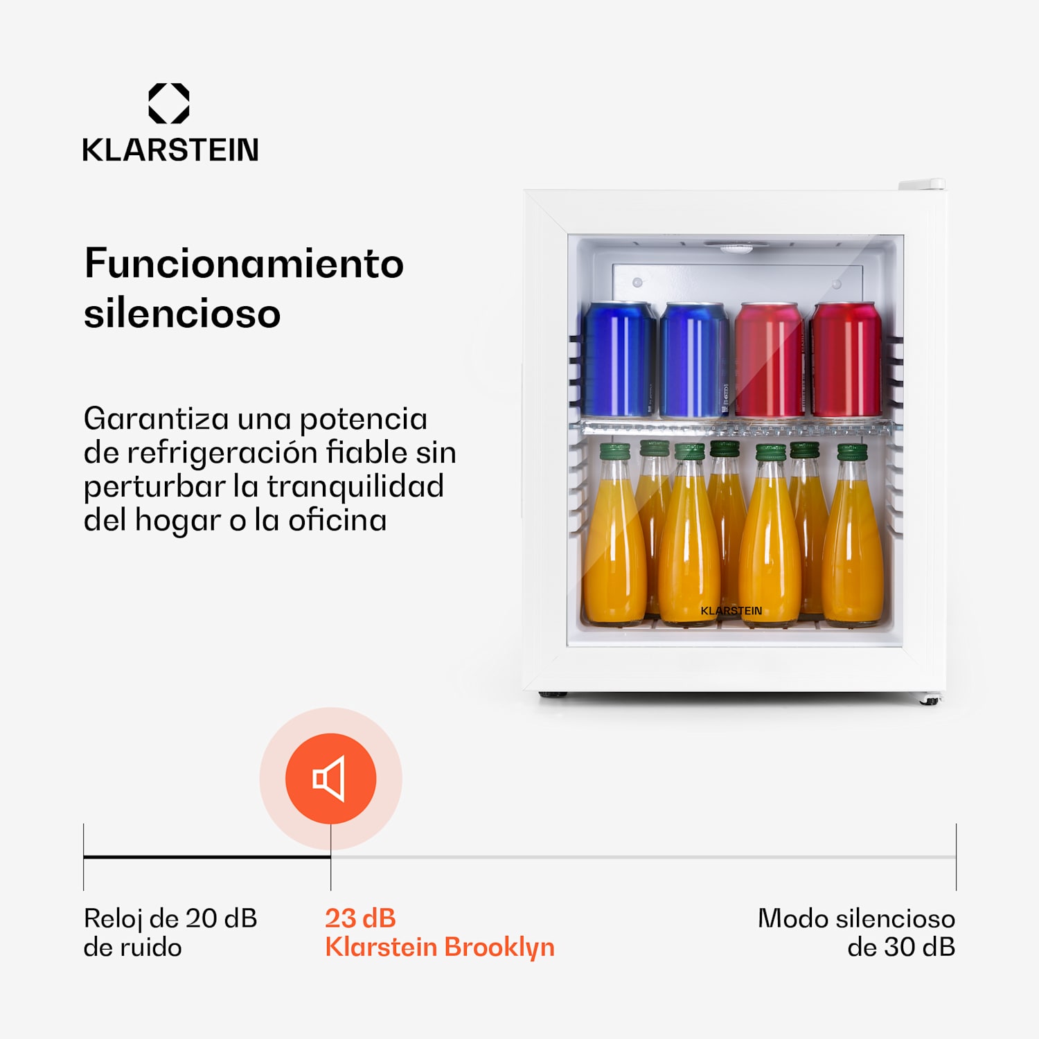 Mini frigorífico Brooklyn 24 puerta de cristal estante LED 23 L | Blanco | Blanco