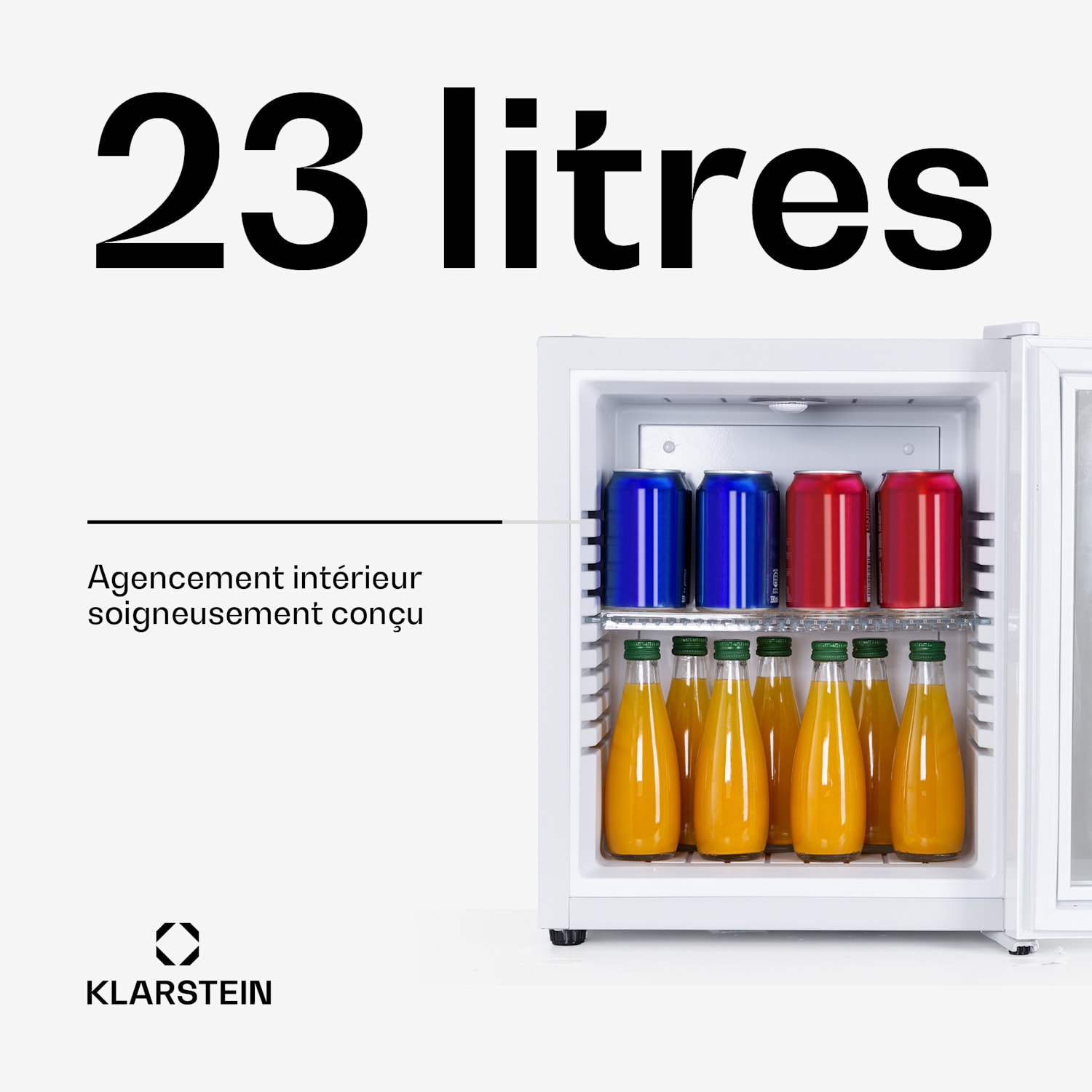 Brooklyn 23 mini-koelkast glazen deur led verlichting 23 L | Wit | Wit