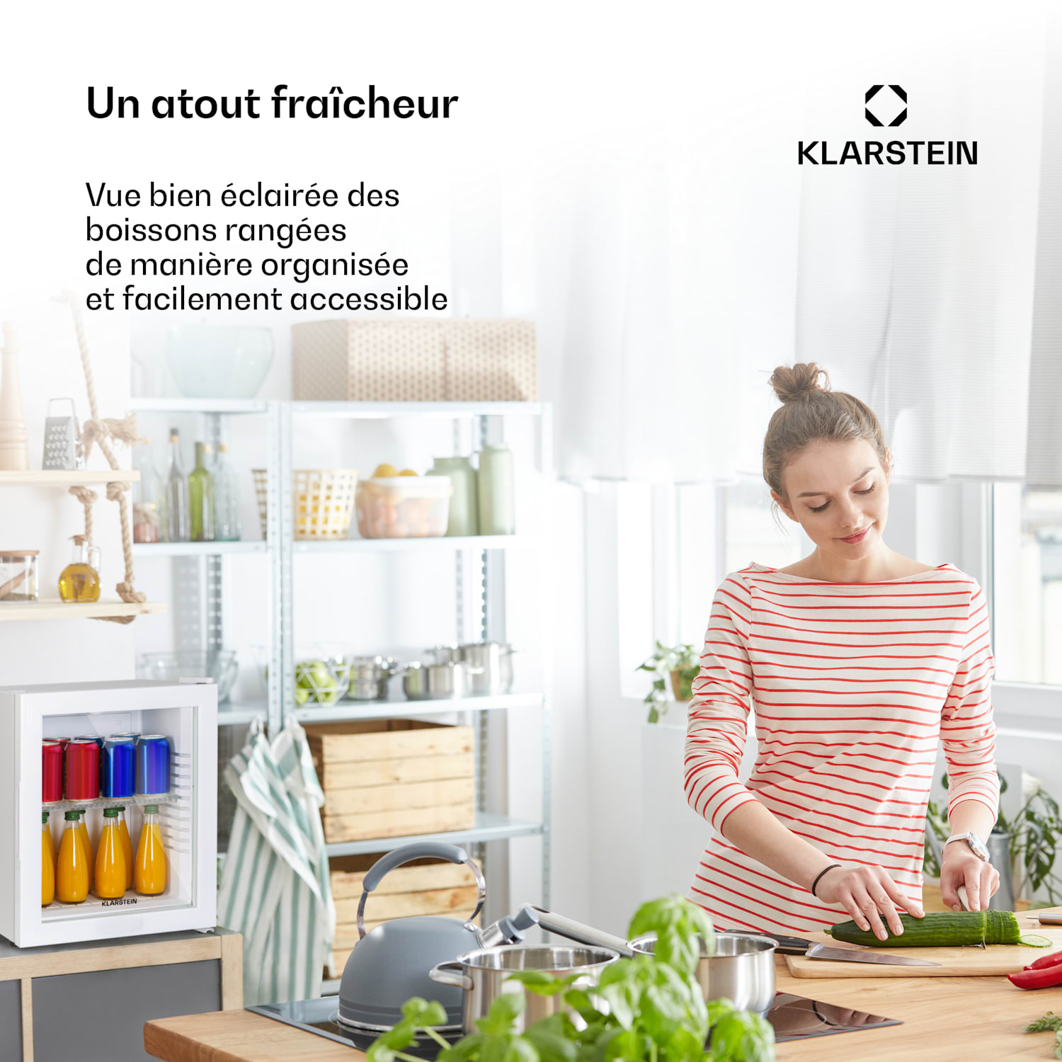 Brooklyn 24 Mini-réfrigérateur porte vitrée compartiments LED 23 L | Blanc | Blanc