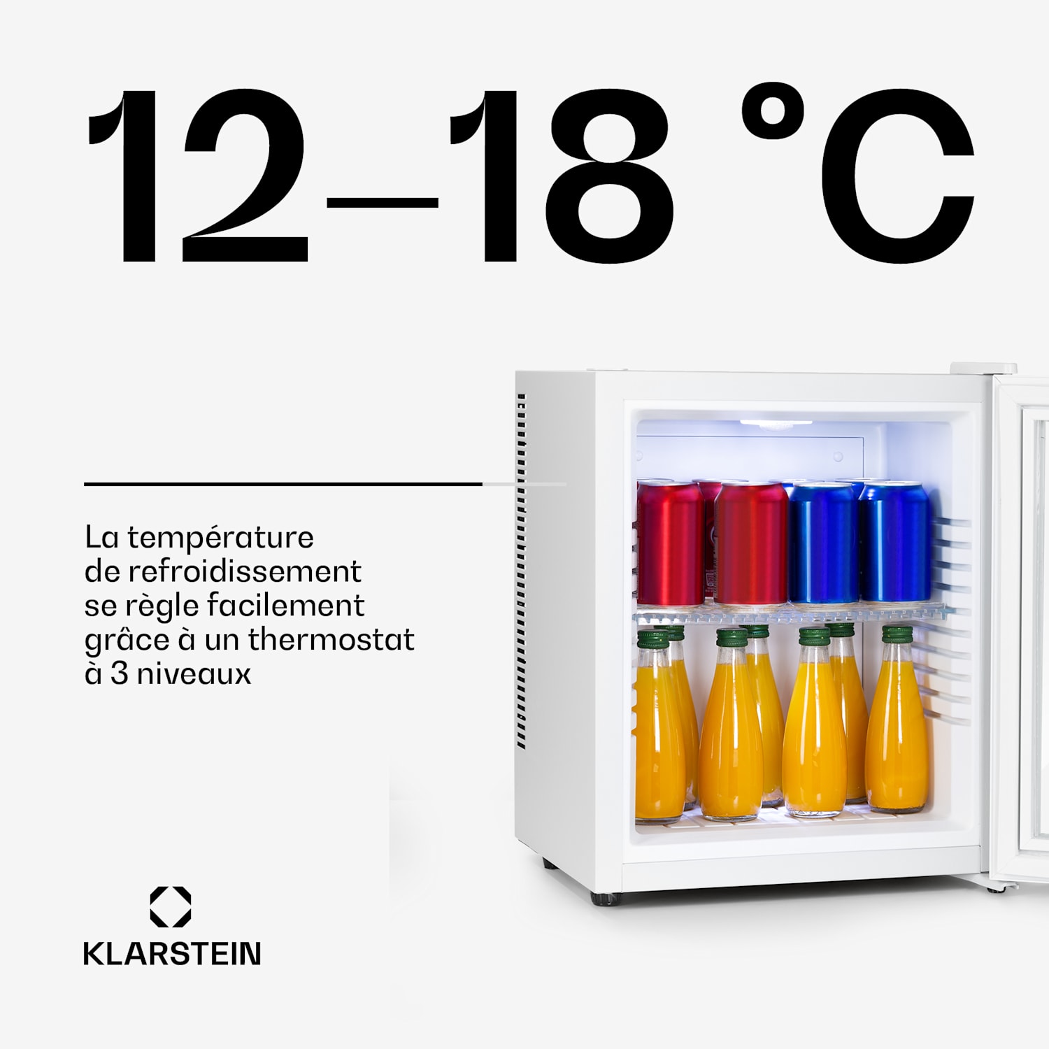 Brooklyn 24 Mini-réfrigérateur porte vitrée compartiments LED 23 L | Blanc | Blanc