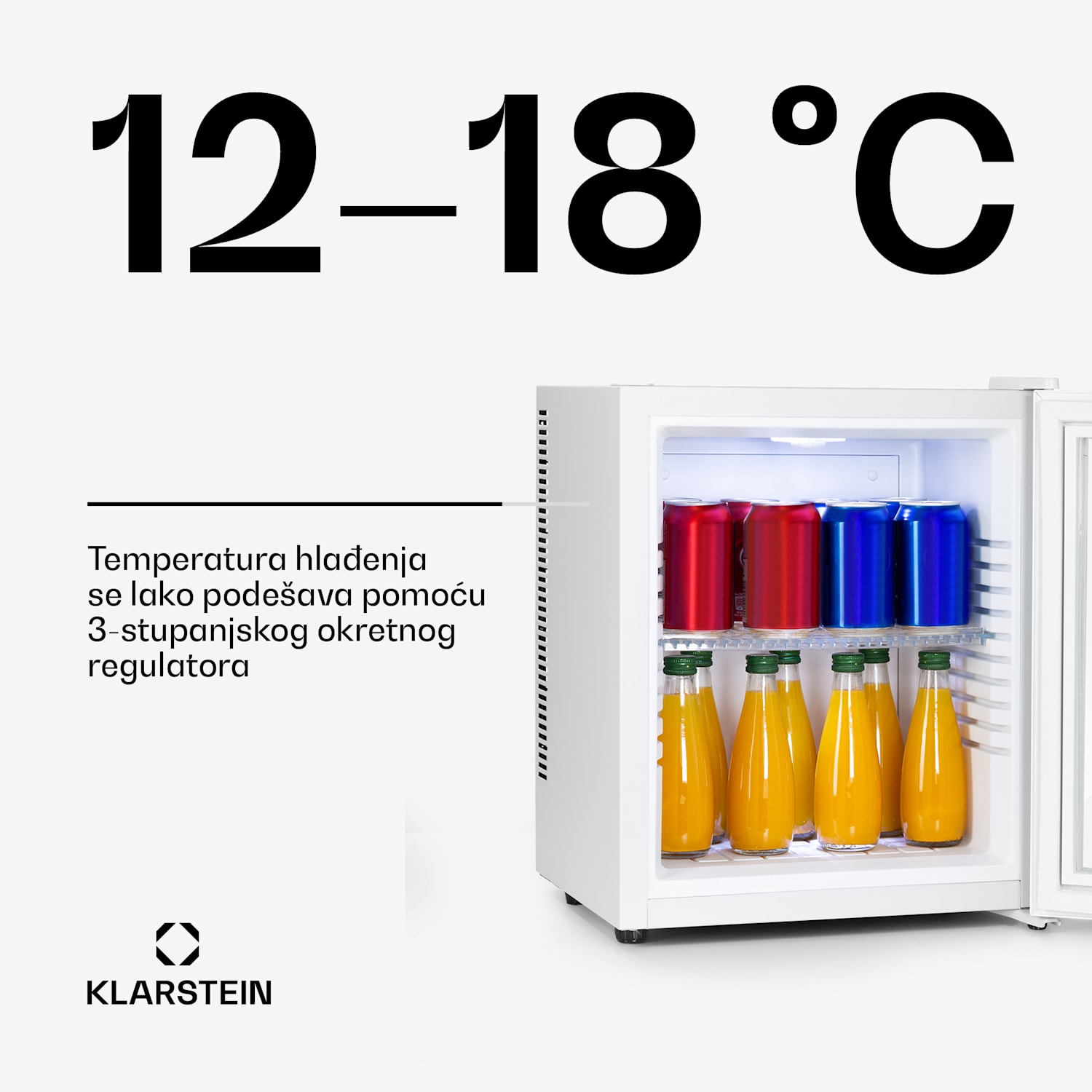 Brooklyn 24, mini hladnjak, staklena vrata, LED osvjetljenje, police 23 Ltr | Bijela | Bijela