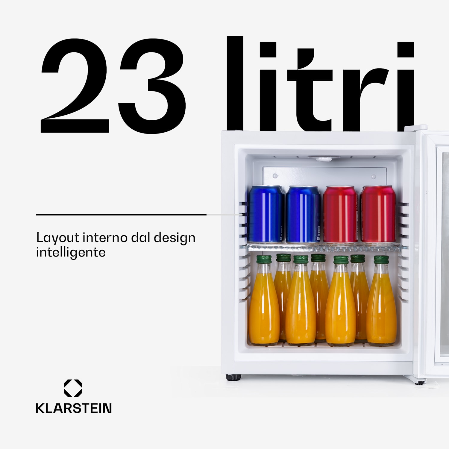 Brooklyn 23 mini frigo, sportello di vetro, LED, ripiano 23 L | Bianco | Bianco