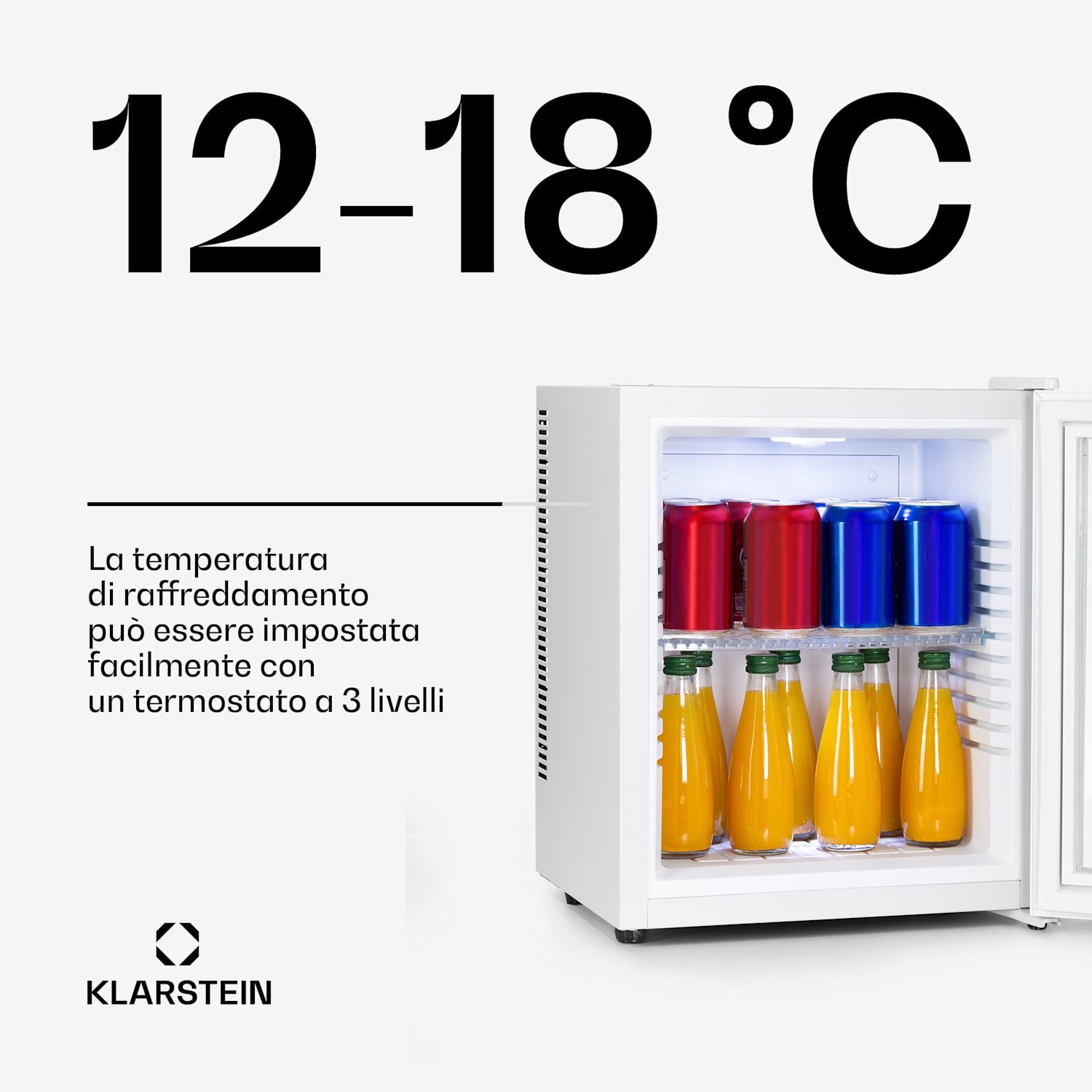 Brooklyn 24 mini frigo, sportello di vetro, LED, ripiano 23 Ltr | Bianco | Bianco