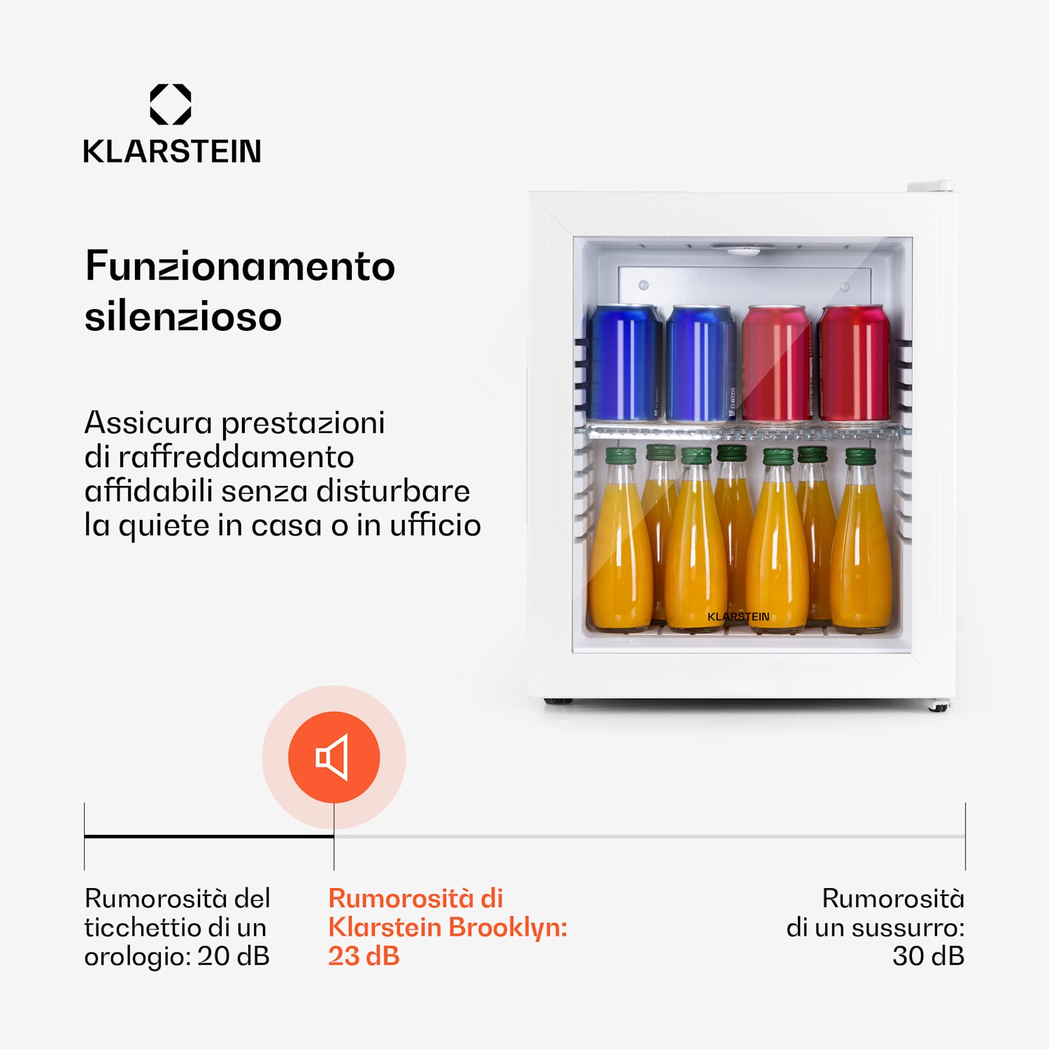 Brooklyn 24 mini frigo, sportello di vetro, LED, ripiano 23 Ltr | Bianco | Bianco