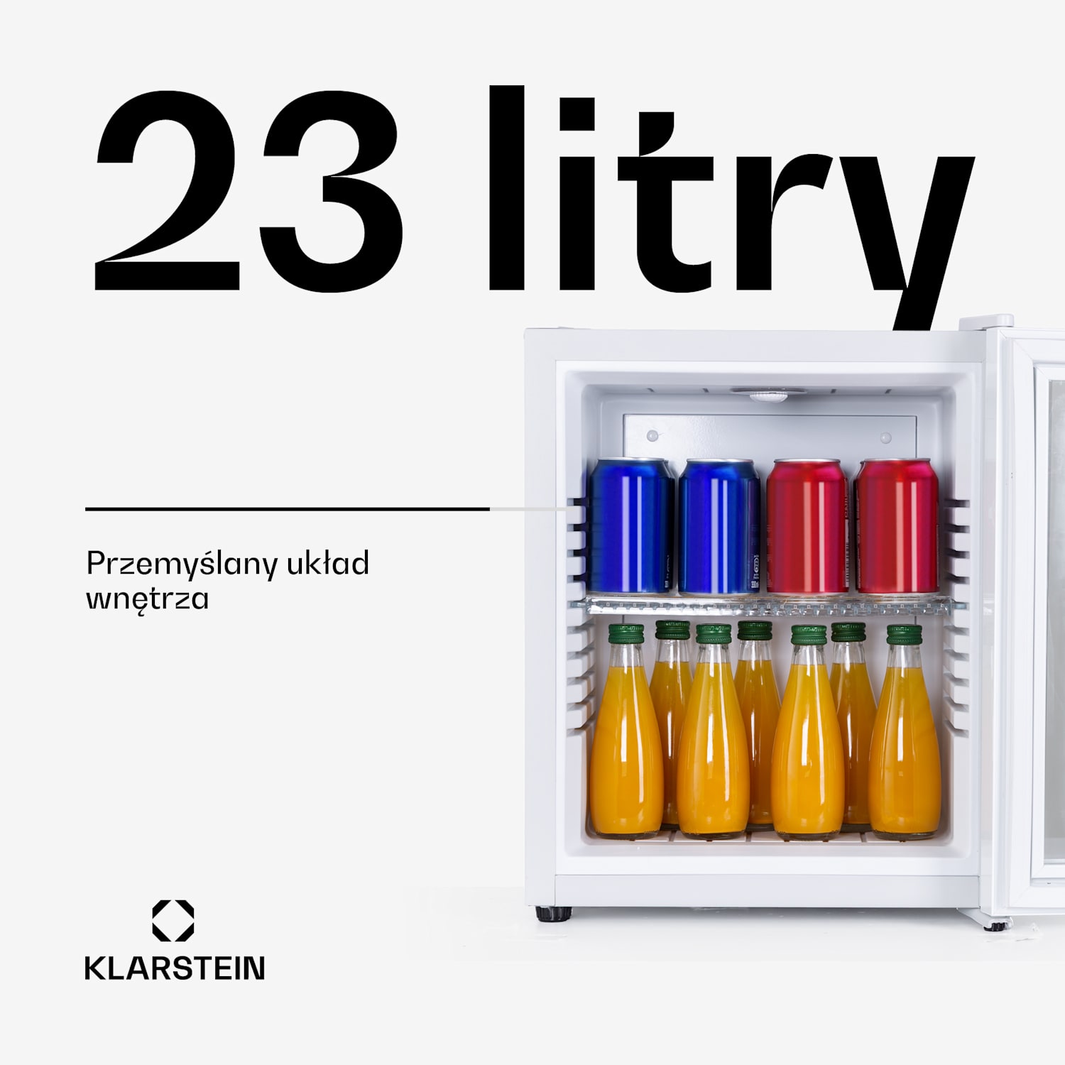 Brooklyn 24, mini lodówka, szklane drzwi, LED, półka 23 Ltr | Biały | Biały