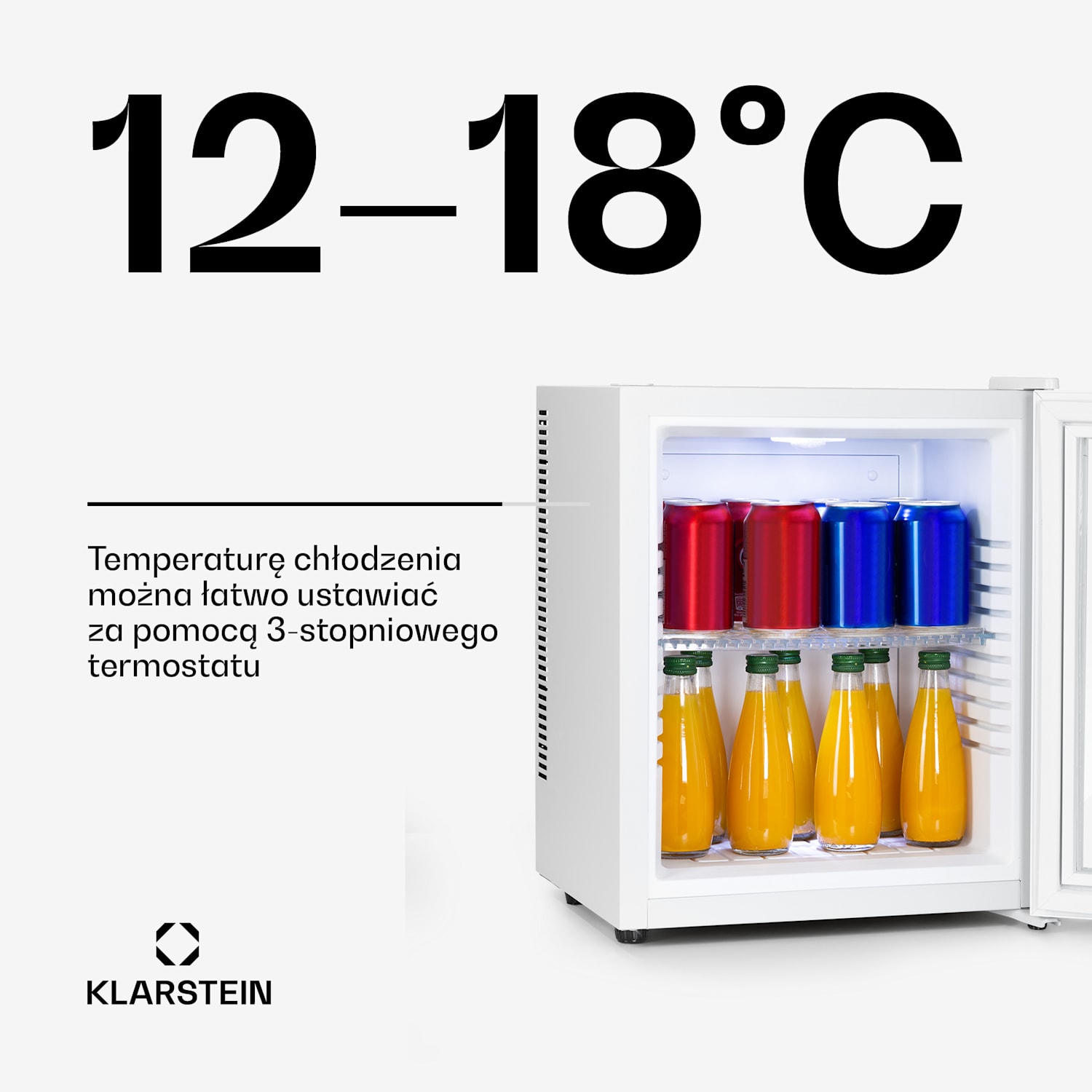 Brooklyn 24, mini lodówka, szklane drzwi, LED, półka 23 Ltr | Biały | Biały