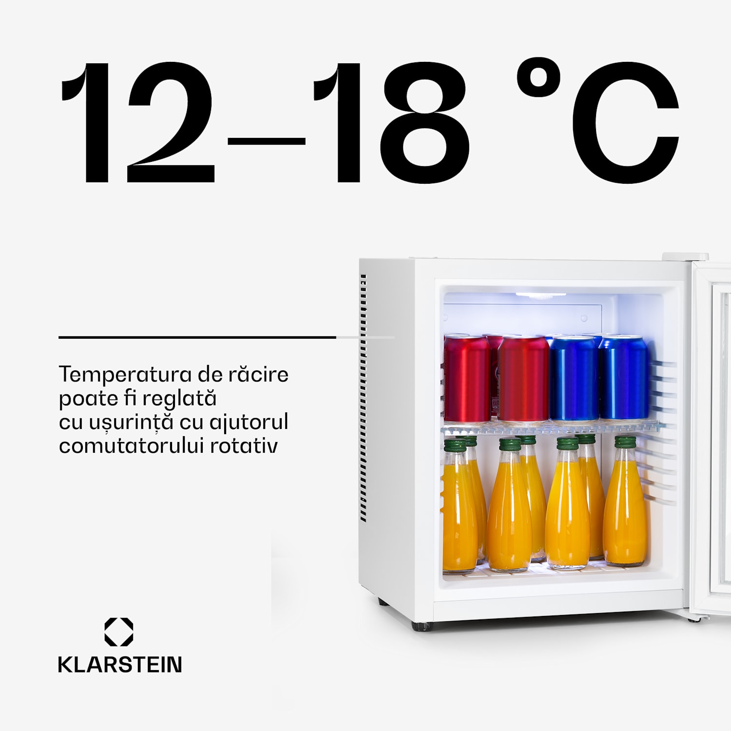 Brooklyn 24, mini-frigider, cu uși din sticla, iluminare LED, rafturi 23 Ltr | Alb | Alb