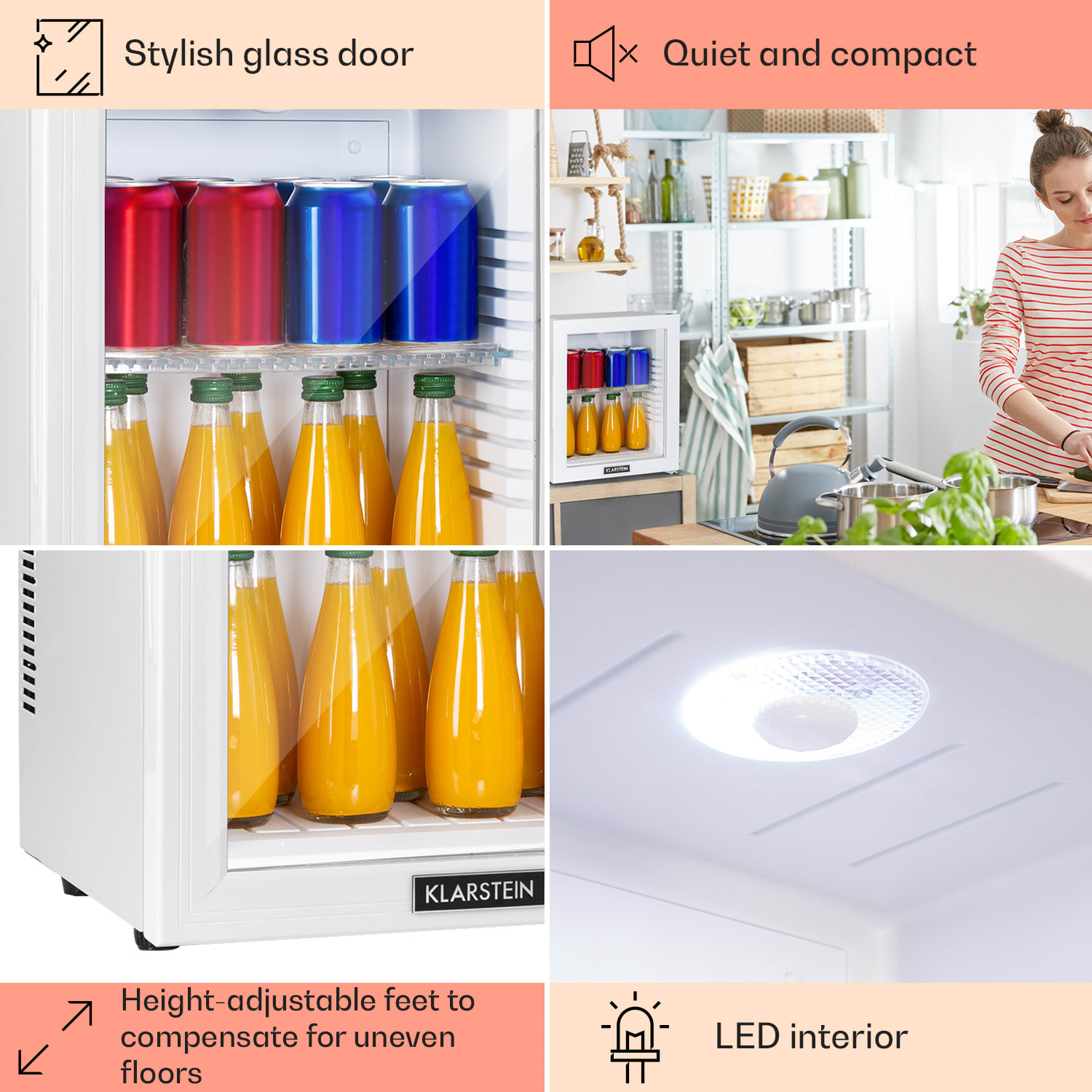 Brooklyn 24, mini hűtőszekrény, üvegajtó, LED világítás, polcok 24 Ltr | Fehér