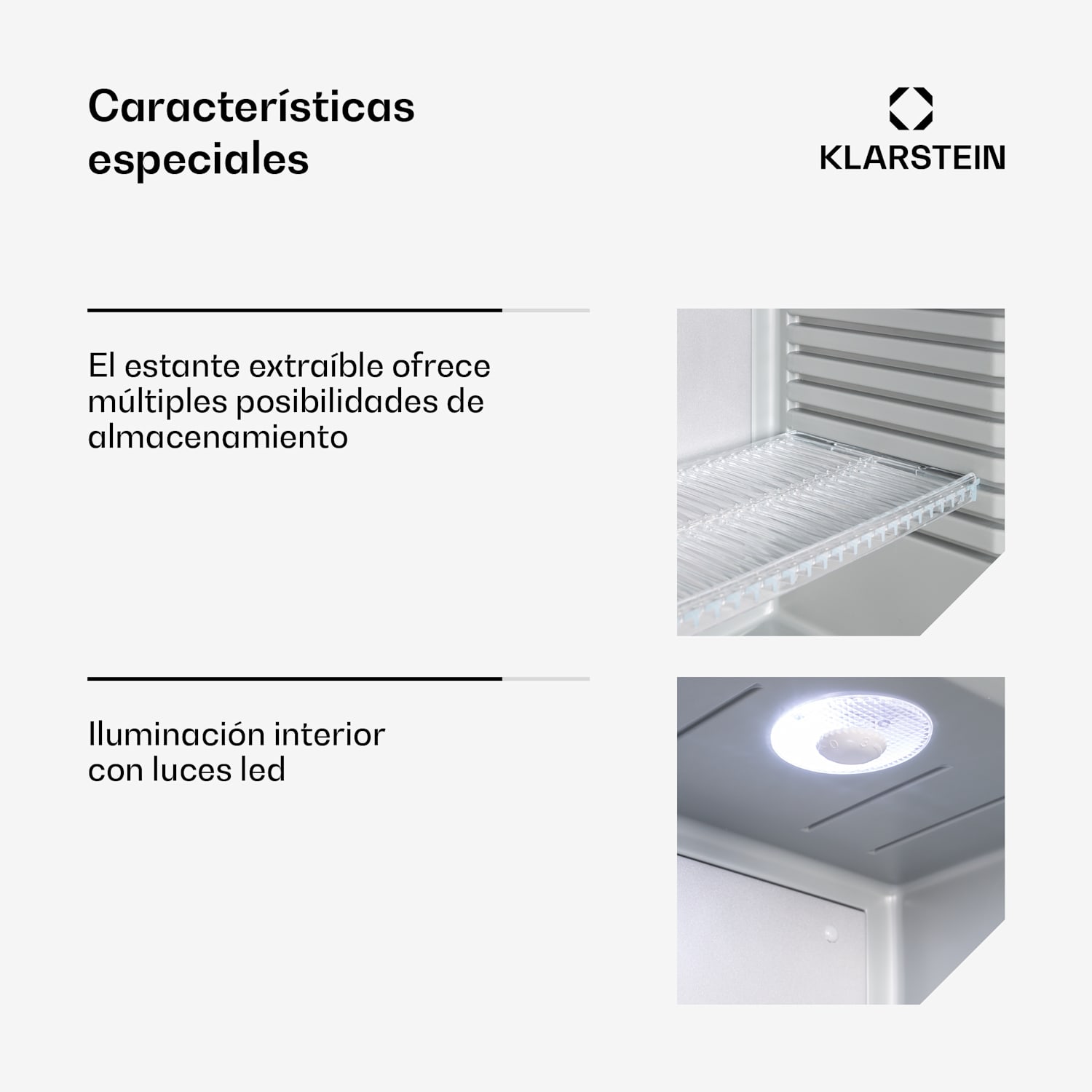 Mini frigorífico Brooklyn 24 puerta de cristal estante LED 23 L | Plata | Blanco