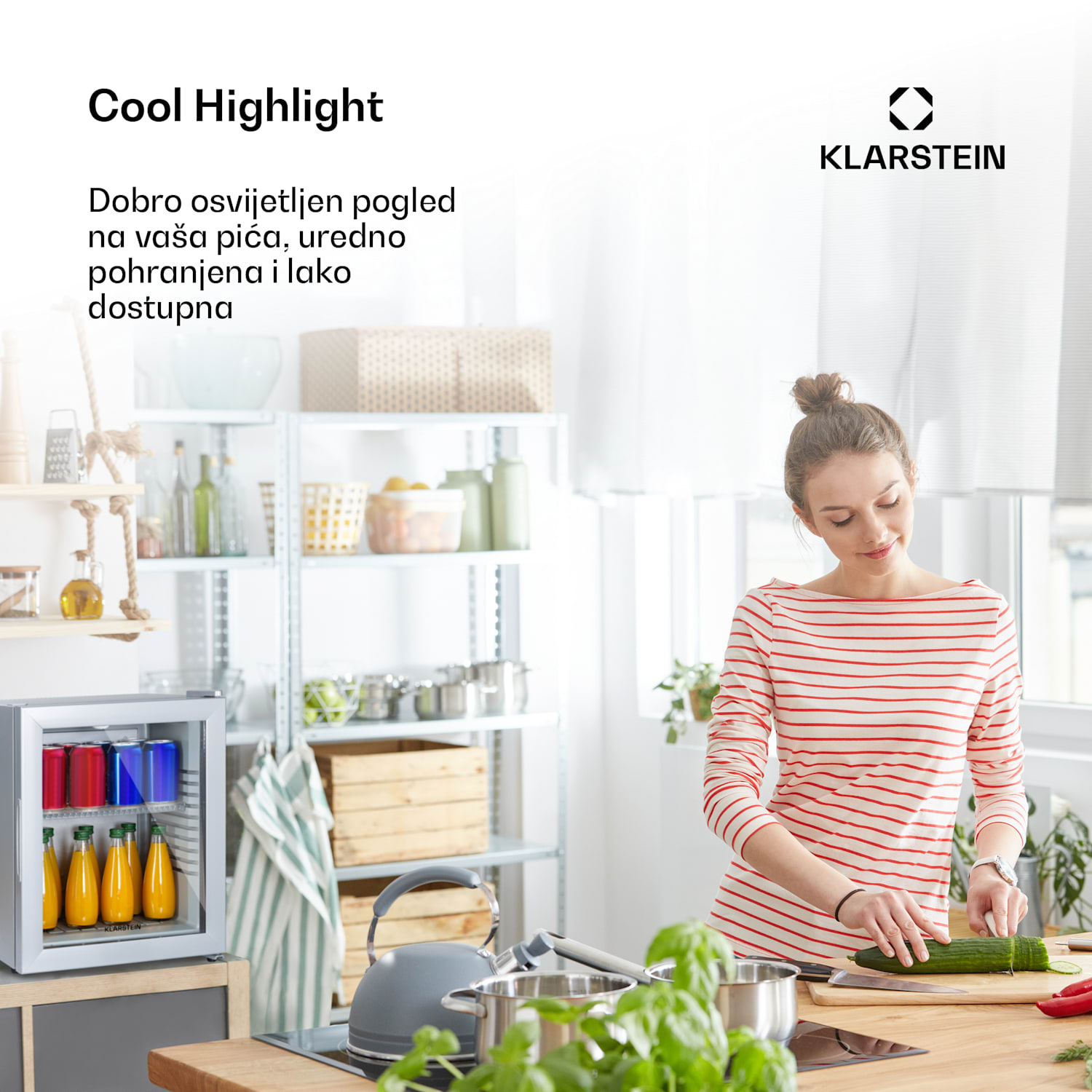Brooklyn 24, mini hladnjak, staklena vrata, LED osvjetljenje, police 23 Ltr | Srebro | Bijela
