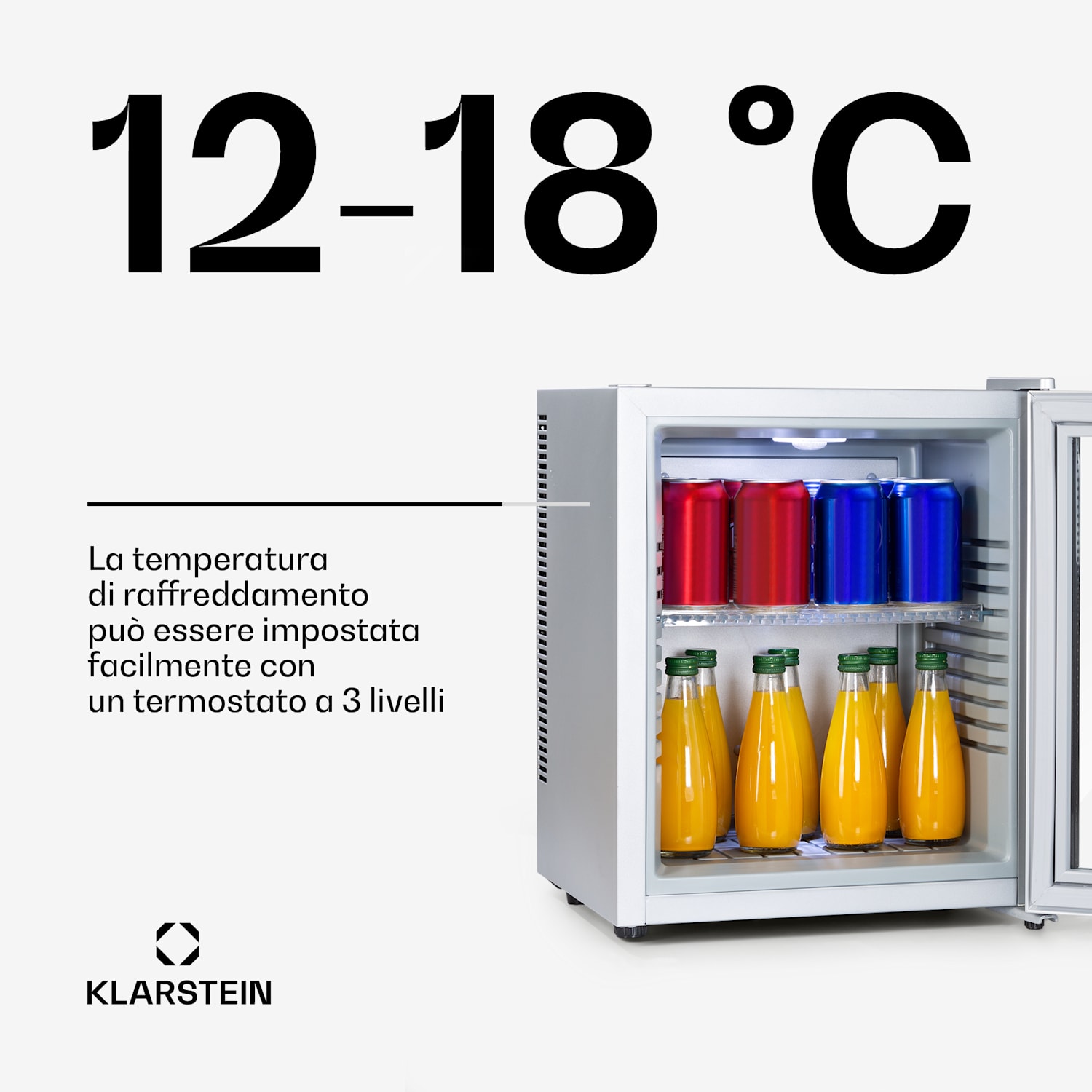 Brooklyn 24 mini frigo, sportello di vetro, LED, ripiano 23 Ltr | Argento | Bianco