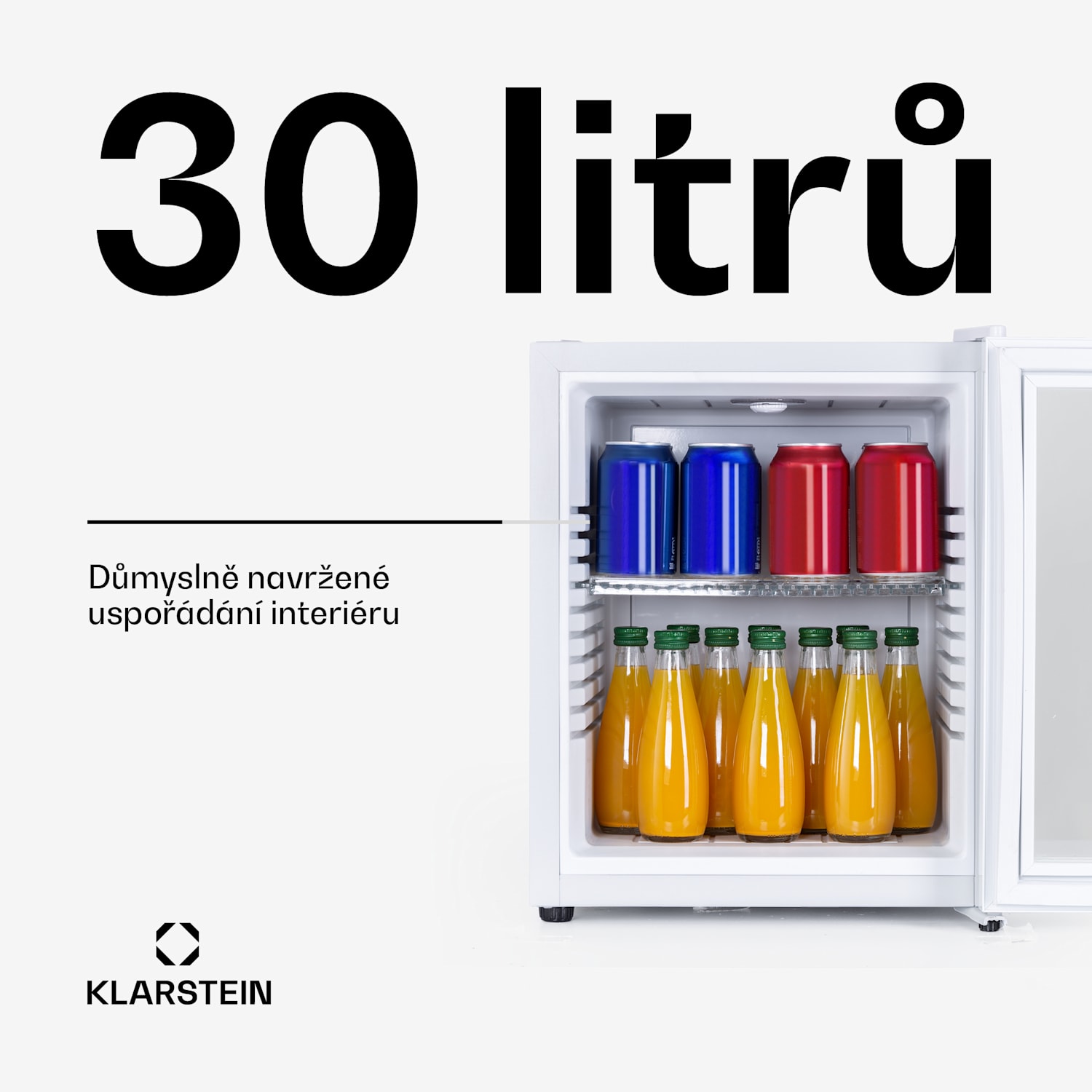 Brooklyn 32, mini lednice, energetická třída E, skleněné dveře, LED, police 30 litrů | Bílá | Bílá