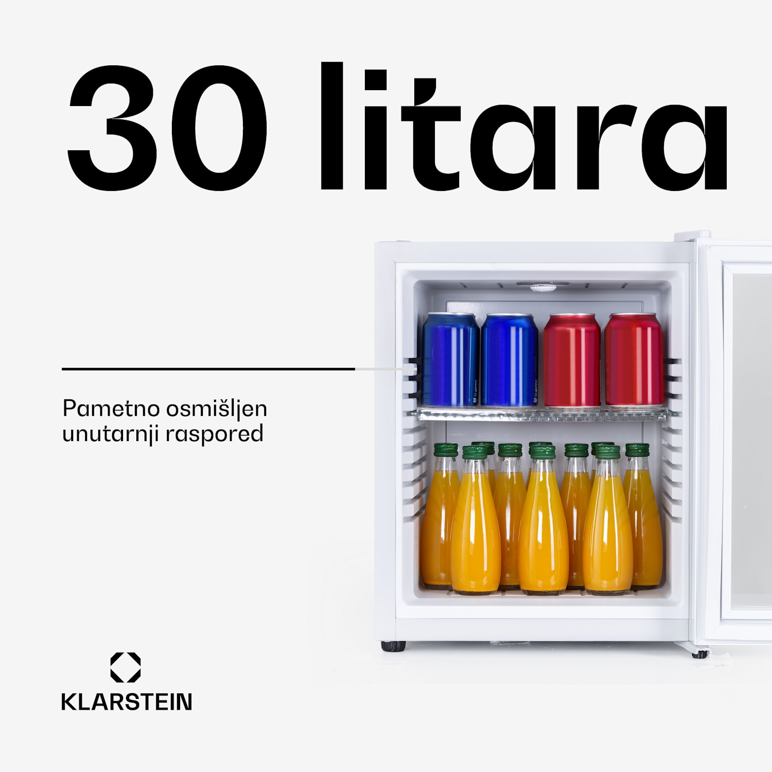 Brooklyn 32, mini hladnjak, staklena vrata, LED osvjetljenje, police 30 litara | Bijela | Bijela