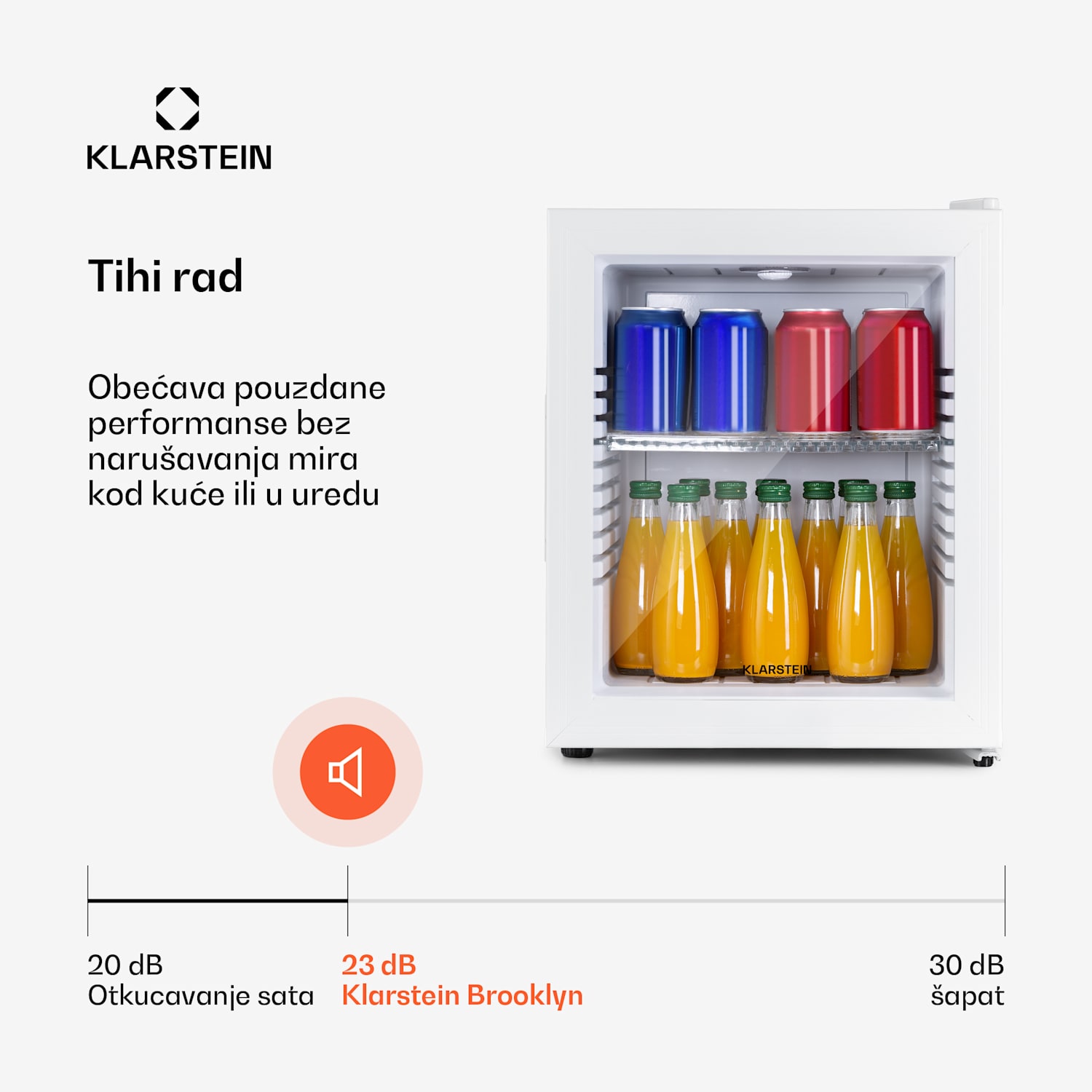 Brooklyn 32, mini hladnjak, staklena vrata, LED osvjetljenje, police 30 litara | Bijela | Bijela