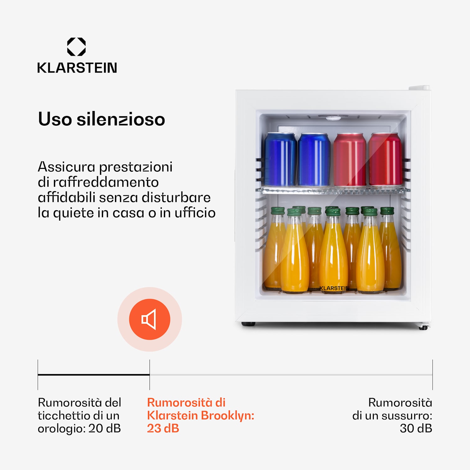 Brooklyn 32 mini frigo, sportello di vetro, LED, ripiano 30 Ltr | Bianco | Bianco