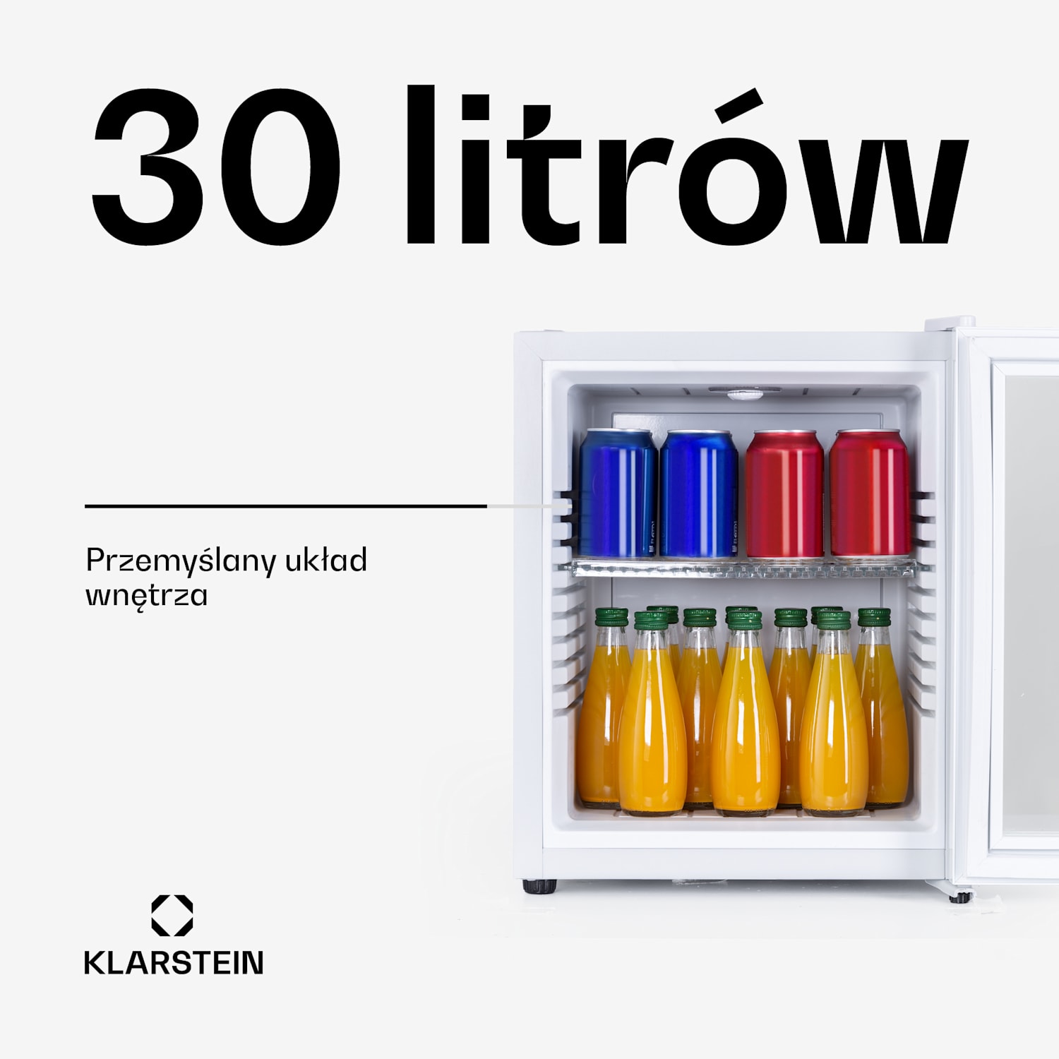 Brooklyn 32, mini lodówka, szklane drzwi, LED, półka 30 litrów | Biały | Biały
