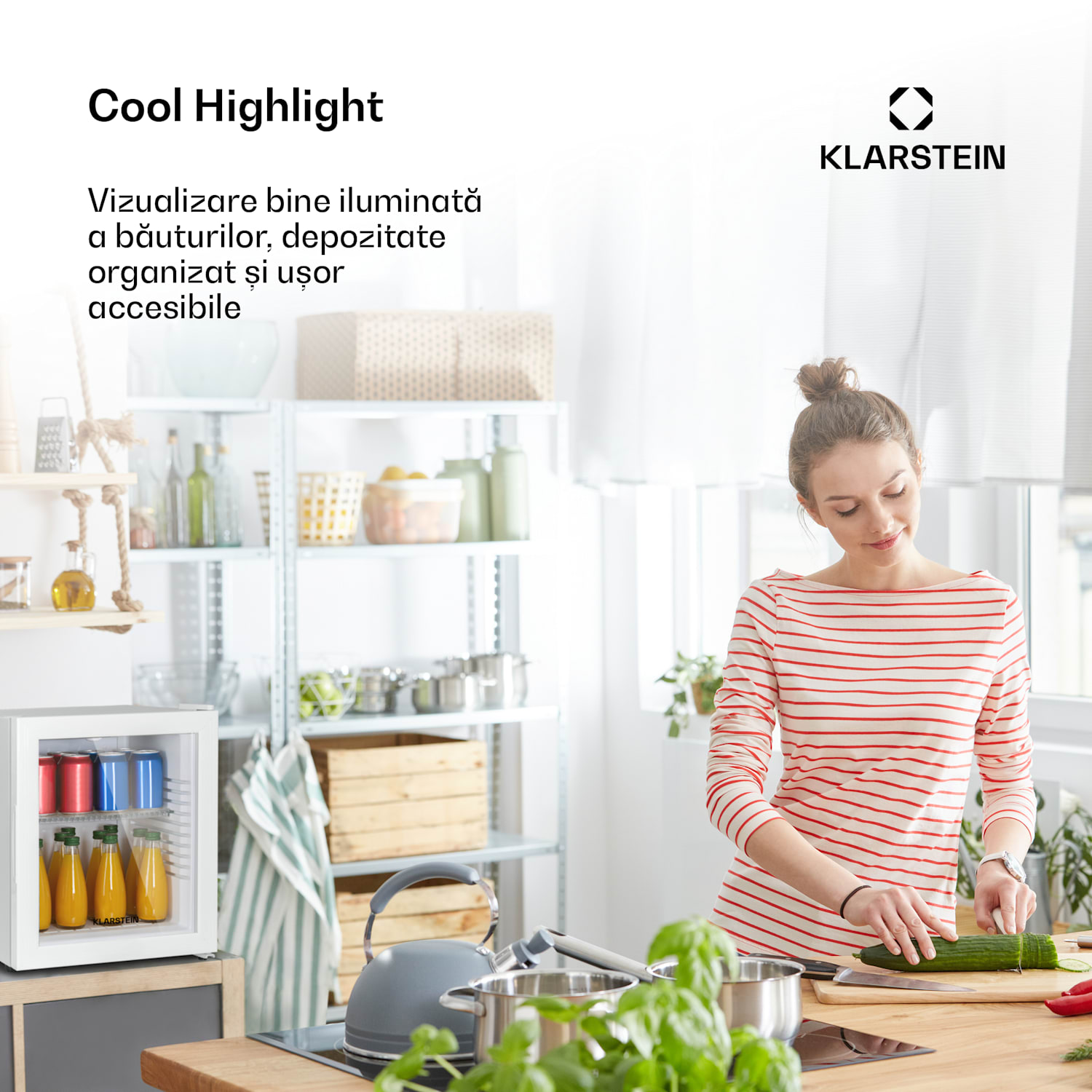 Brooklyn 32, mini-frigider, cu uși din sticla, iluminare LED, rafturi 30 litri | Alb | Alb