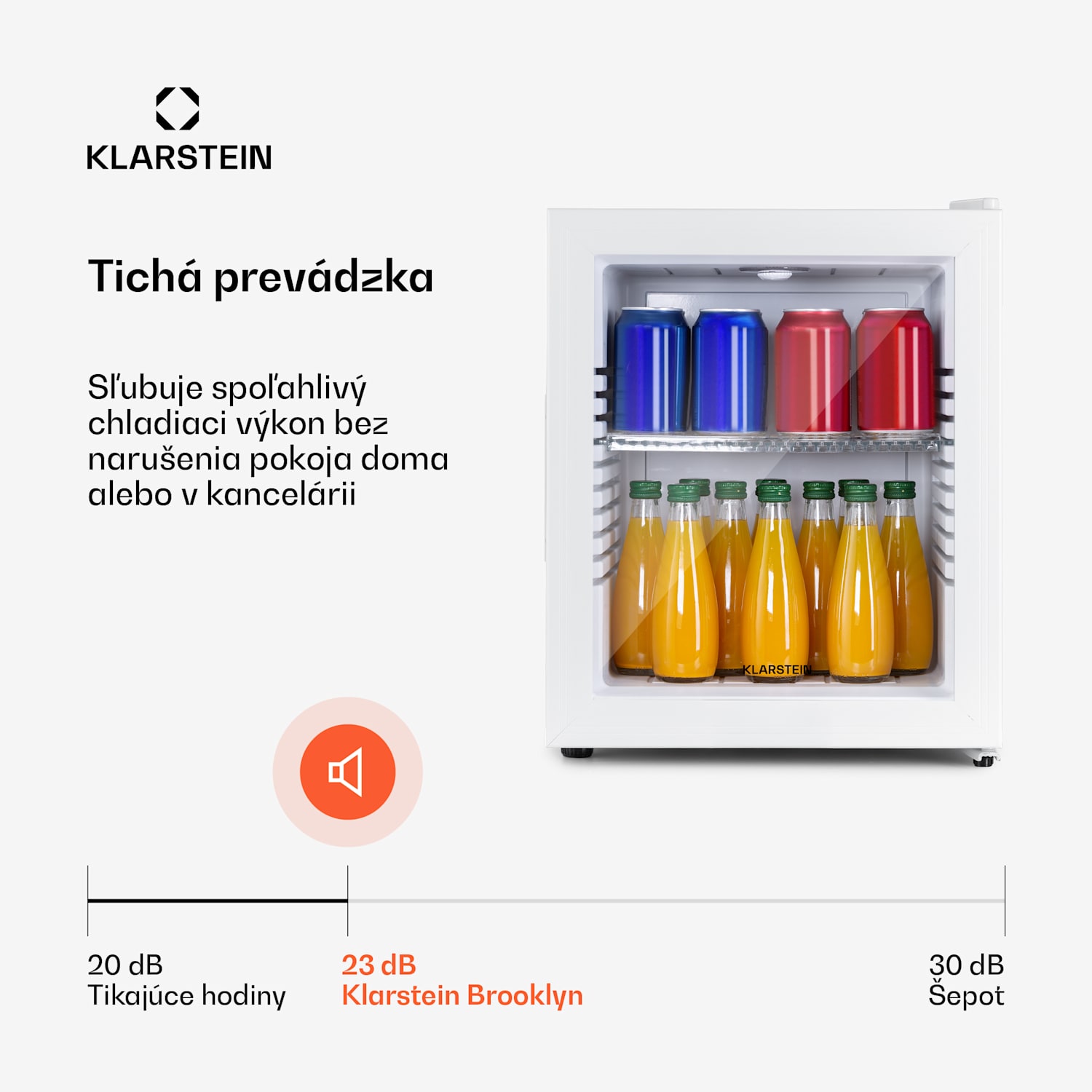 Brooklyn 32, mini chladnička, sklenené dvere, LED osvetlenie, police 30 litrov | Biela | Biela