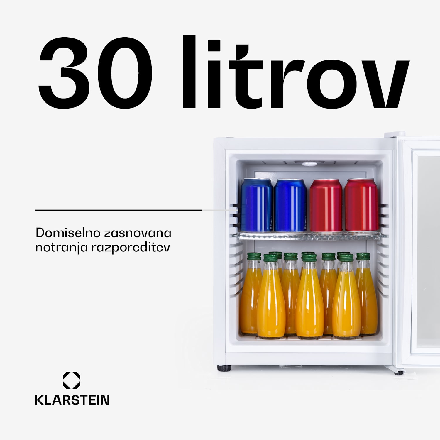 Brooklyn 32, mini hladilnik, s steklenimi vrati, LED osvetlitvijo, policami 30 litrov | Bela | Bela