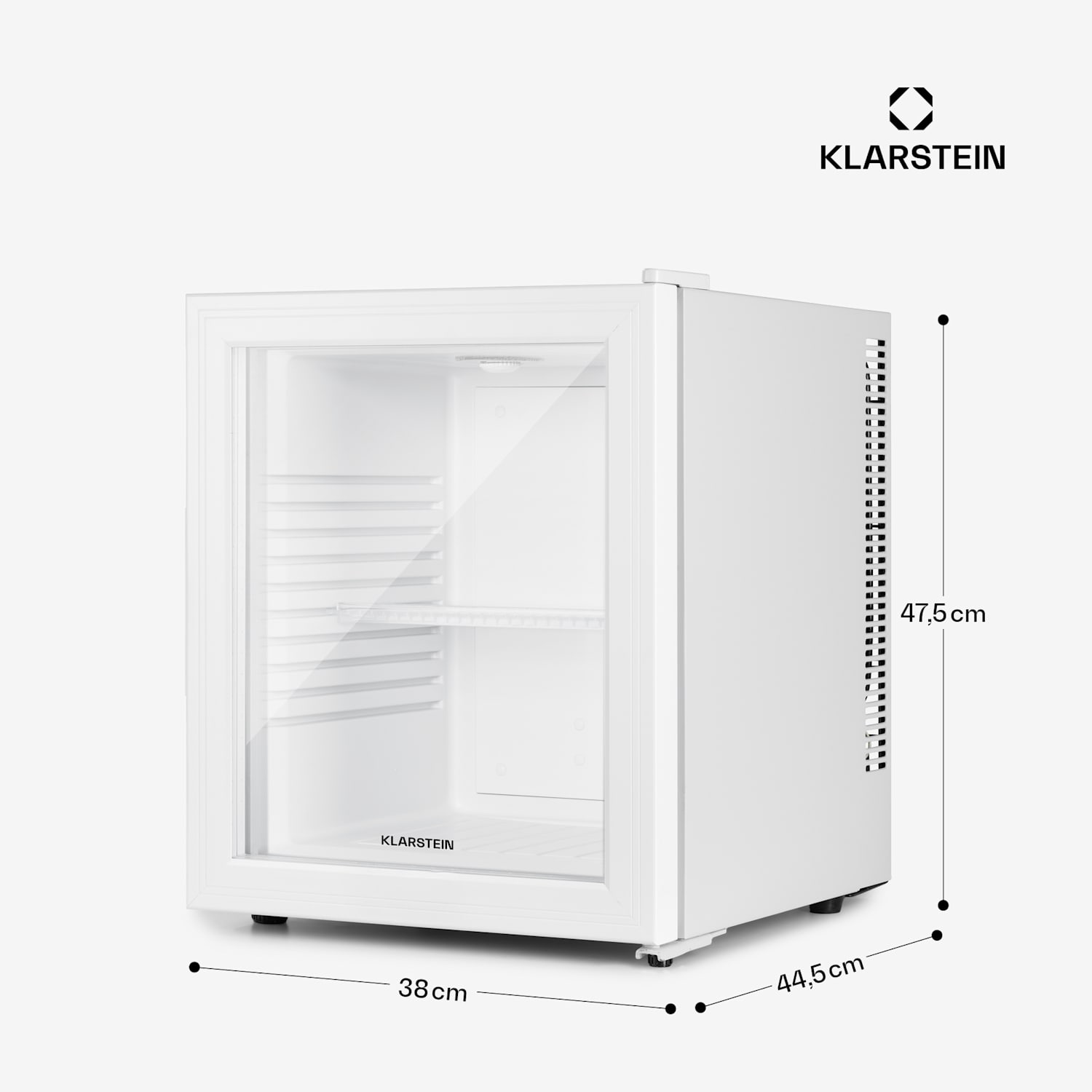 Brooklyn 32, mini-frigider, cu uși din sticla, iluminare LED, rafturi 30 litri | Alb | Alb