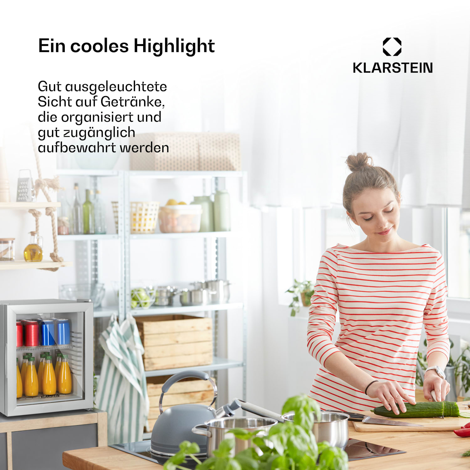 Brooklyn 32 Mini-Kühlschrank Glastür LED Ablage 30 Ltr | Silber | Weiß