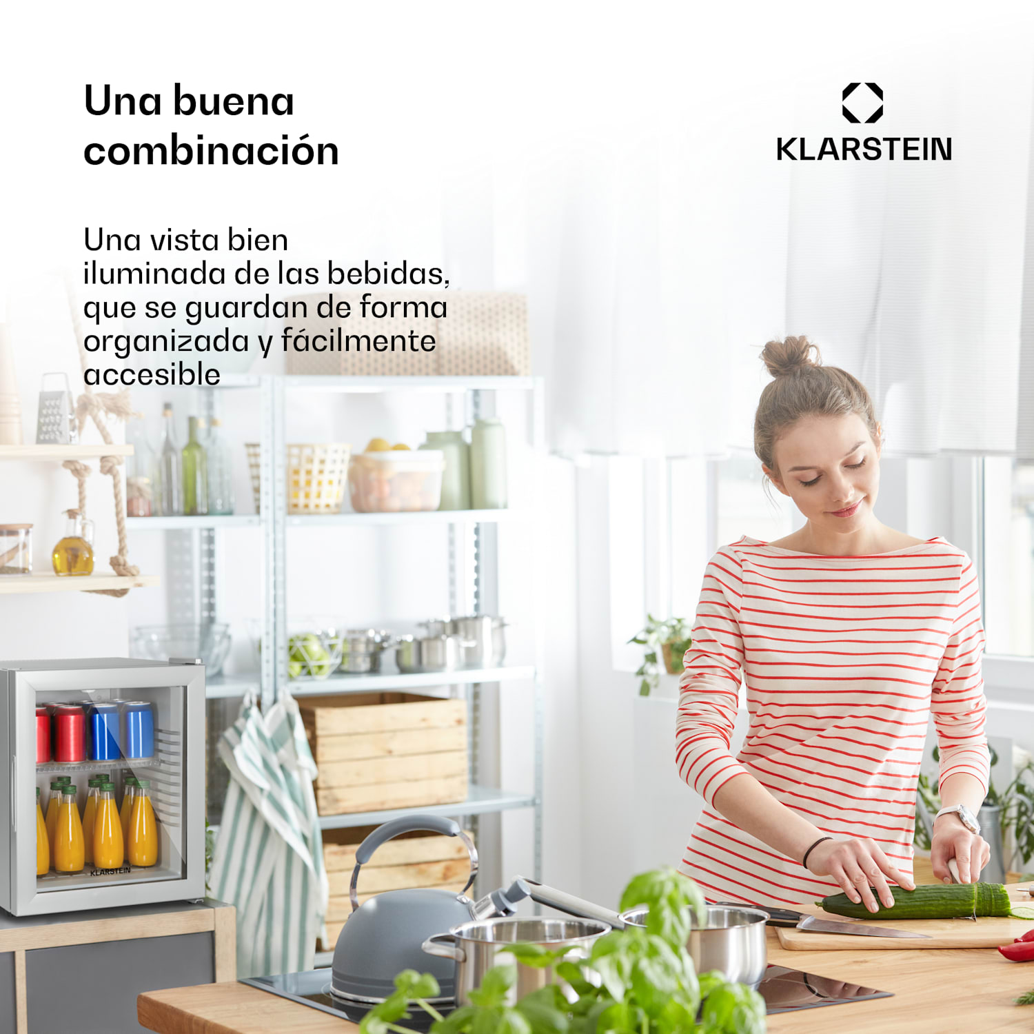 Mini frigorífico Brooklyn 32 puerta de cristal estante LED 30 L | Plata | Blanco