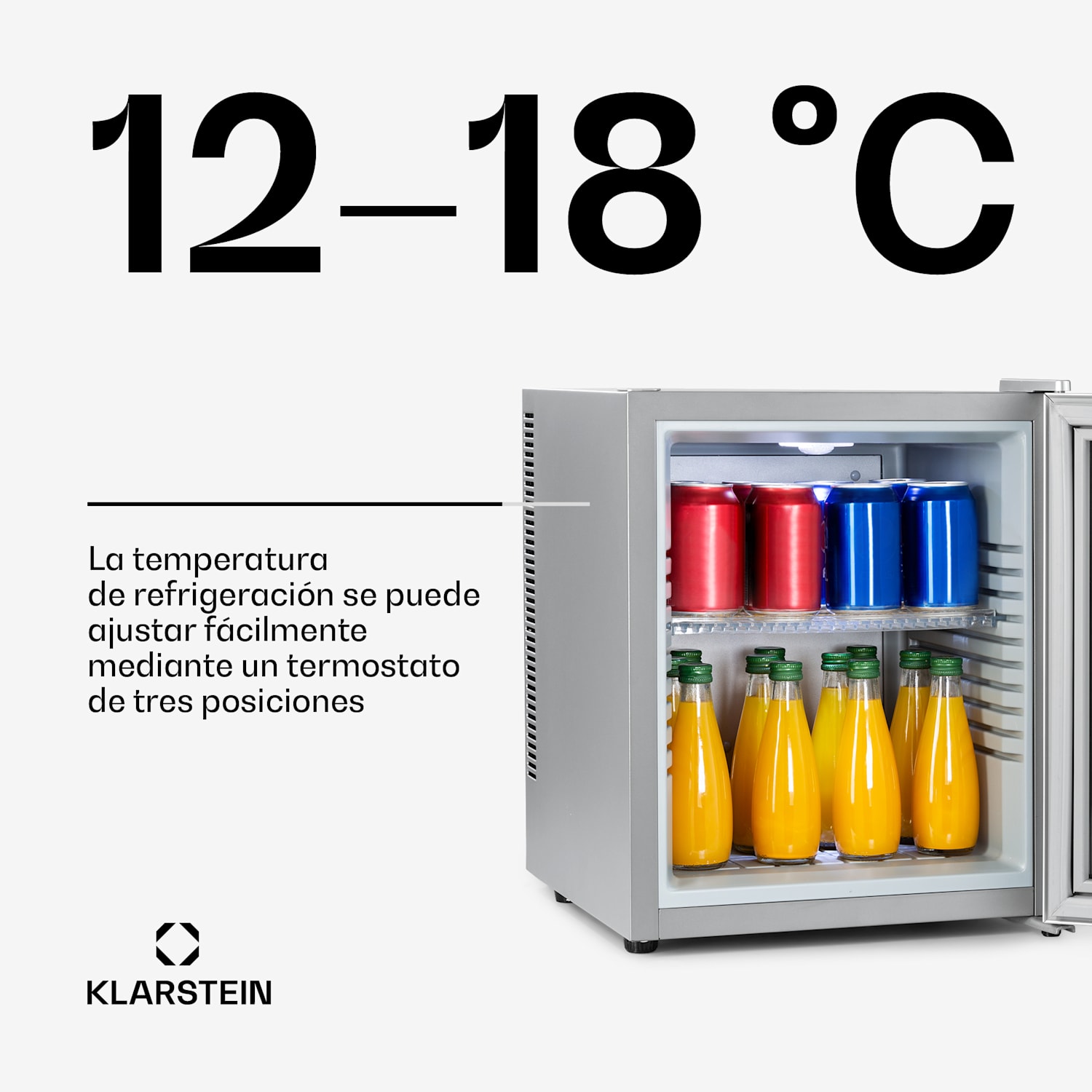 Mini frigorífico Brooklyn 32 puerta de cristal estante LED 30 L | Plata | Blanco