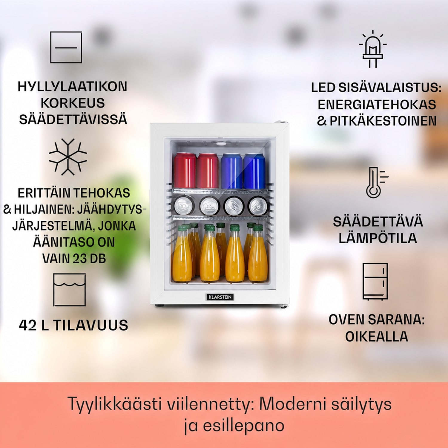 Brooklyn 42 minijääkaappi lasiovi LED hylly 42 L | Valkoinen | Valkoinen