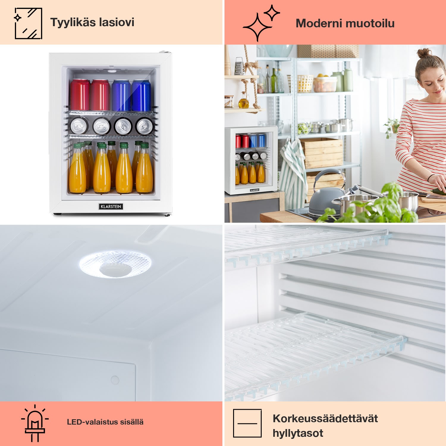 Brooklyn 42 minijääkaappi lasiovi LED hylly 42 L | Valkoinen | Valkoinen