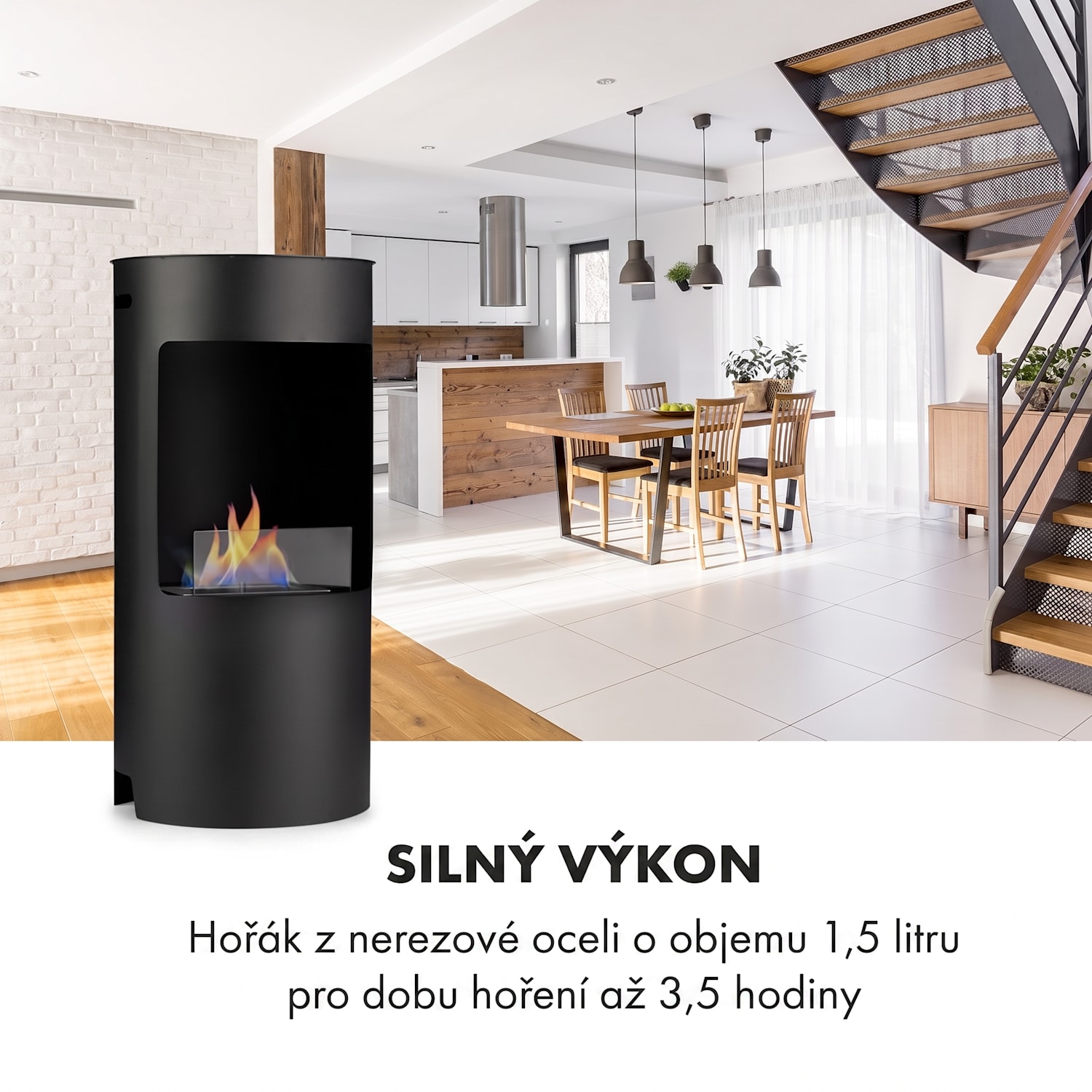 Phantasma Niro, etanolový krb, bezpečnostní hořák, hasicí pomůcka, doba hoření 3,5 h 