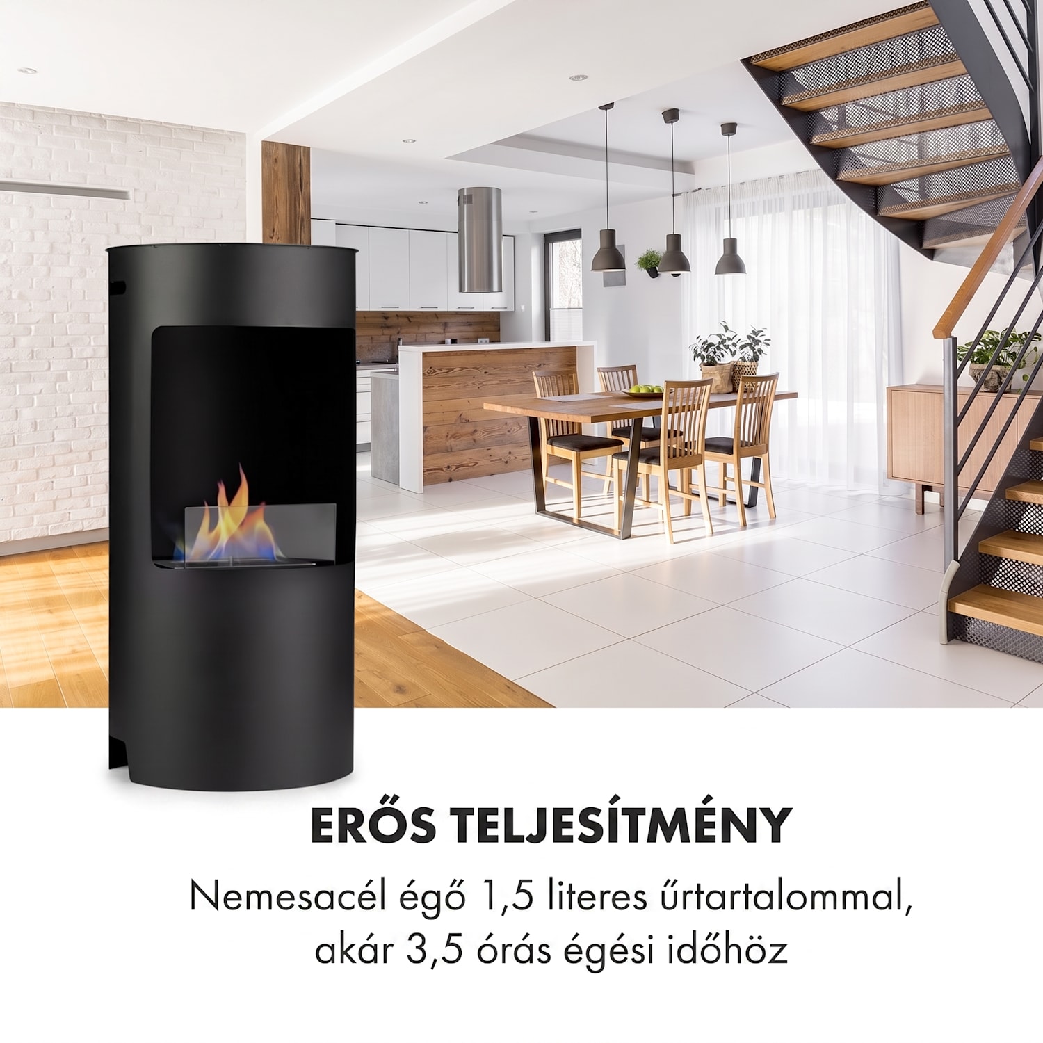 Phantasma Niro, etanol kandalló, biztonsági égő, tűzoltó készülék, 3,5 h égési idő 