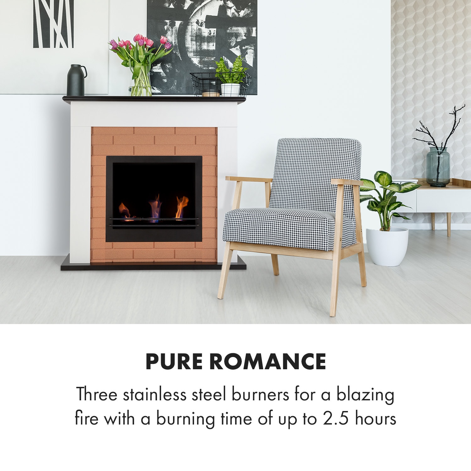 Phantasma Brickline, etanolový krb, 3,4 kW, MDF, doba hoření 2,5 h, imitace pálené cihly