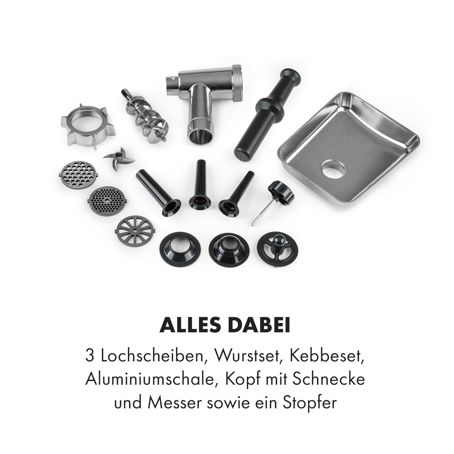 Kraftprotz elektrischer Fleischwolf 700 W Kupfermotor Hack Wurst Kebbe Edelstahl Schwarz