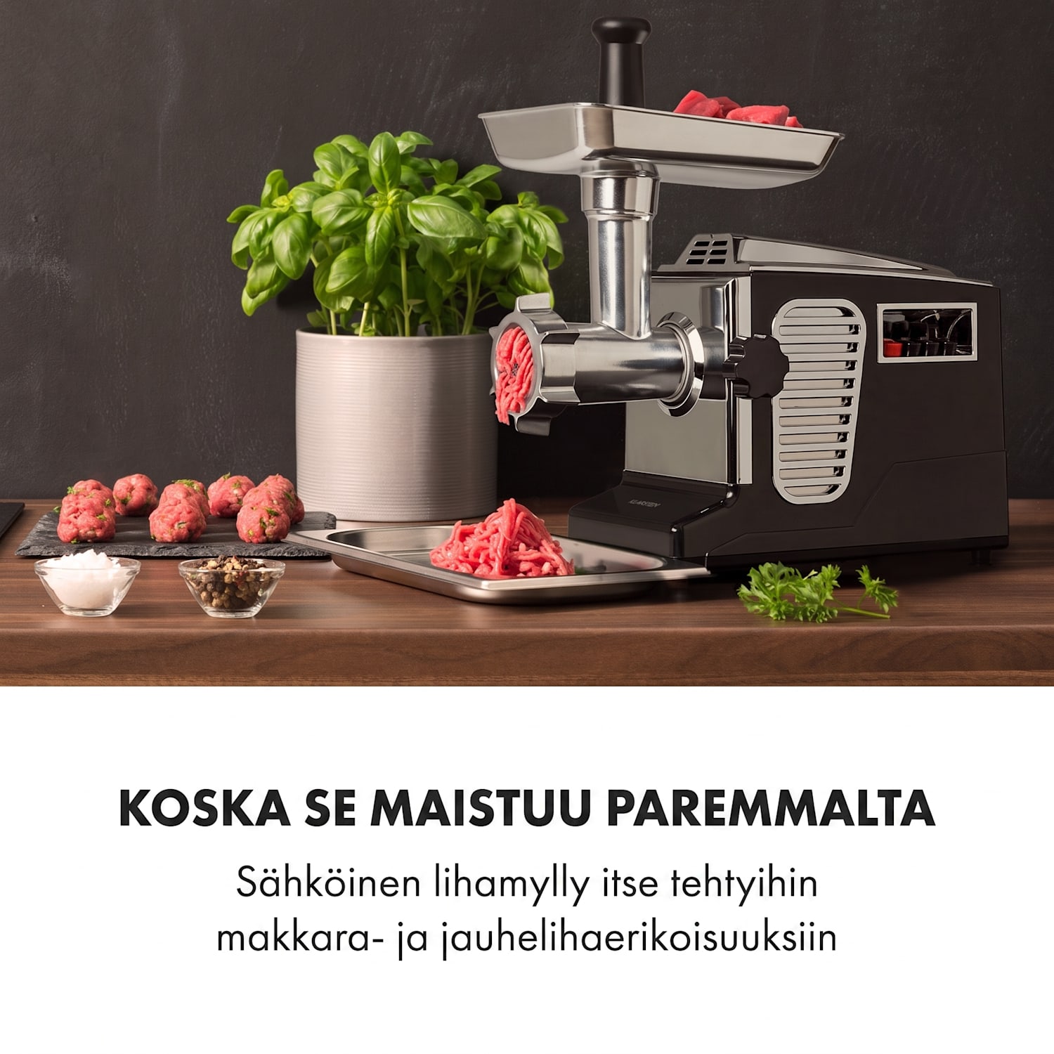 Tehokas sähköinen lihamylly 700 W kuparimoottori jauhaa makkaraa kebbeä ruostumatonta terästä Musta