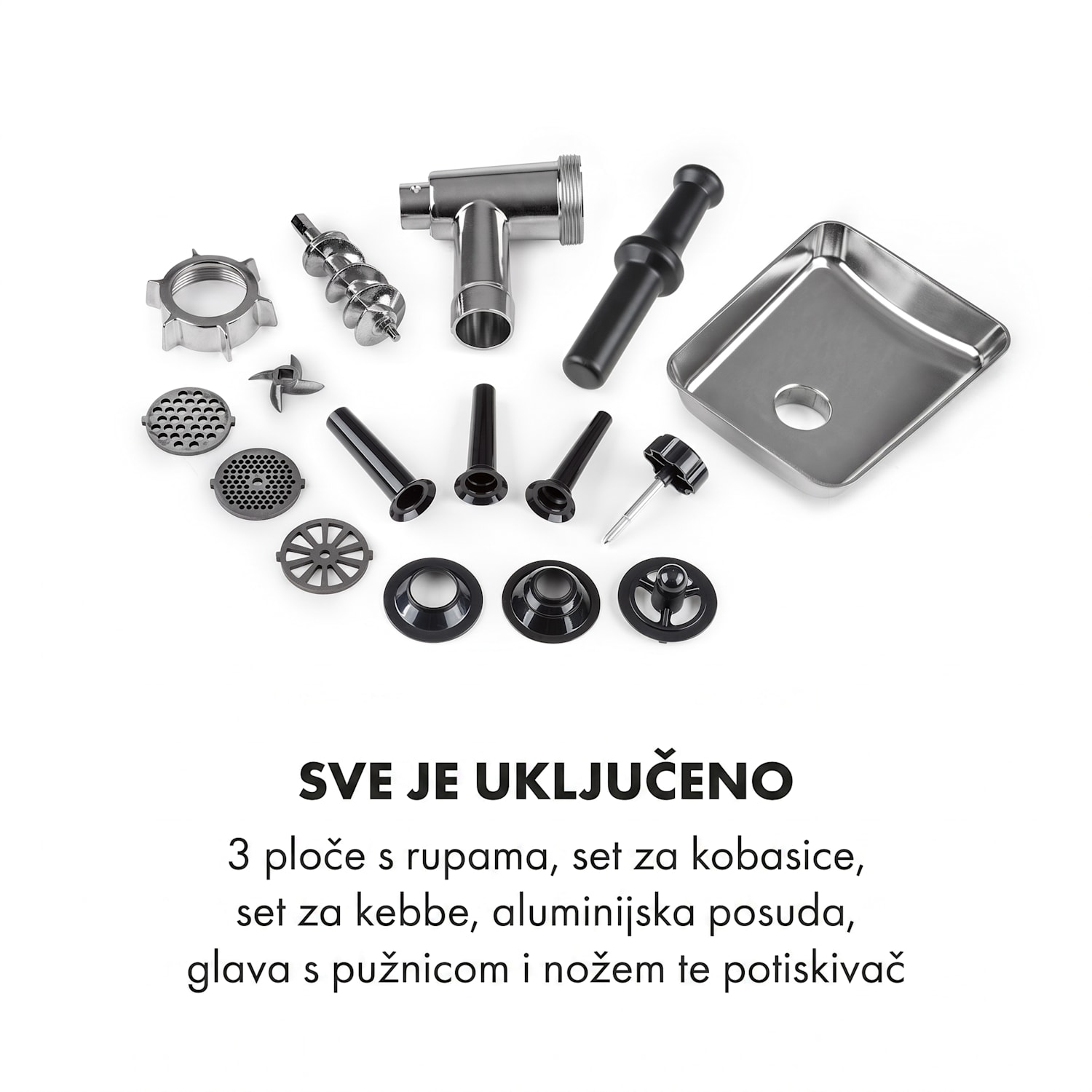 Kraftprotz, električna mašina za mljevenje mesa, 700 W, bakreni motor, nehrđajući čelik, crna Crna