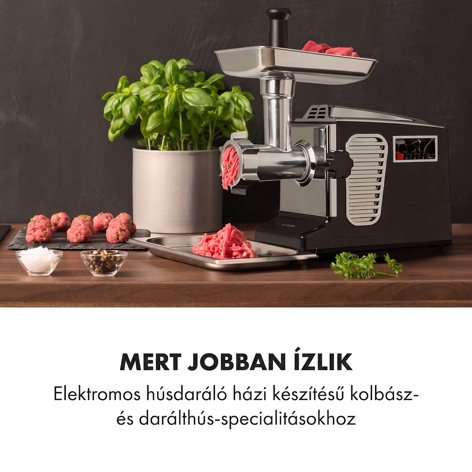 Kraftprotz, elektromos húsdaráló, 700 W, réz motor, rozsdamentes acél, fekete Fekete