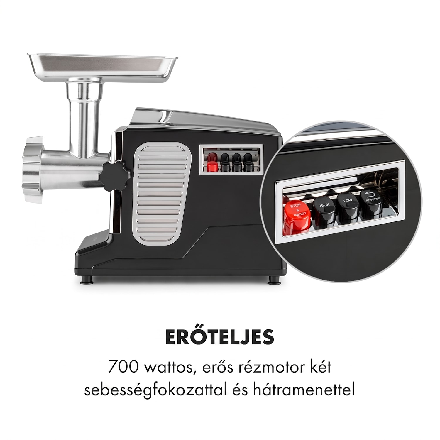Kraftprotz, elektromos húsdaráló, 700 W, réz motor, rozsdamentes acél, fekete Fekete
