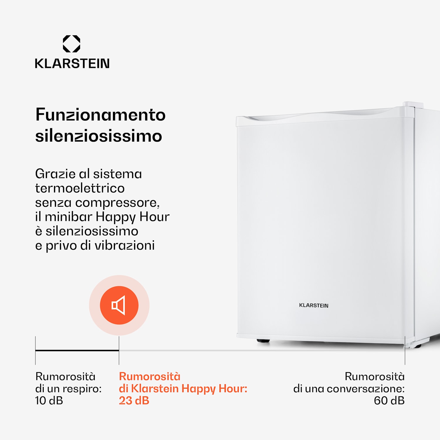 Happy Hour Minibar 5-15°C EEK G silenzioso 23dB Luce LED 23 L | G | Bianco