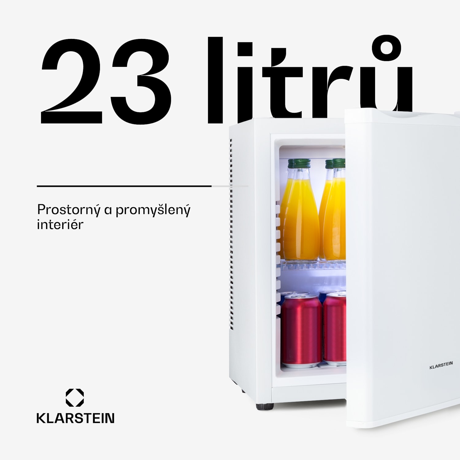 Happy Hour 23, minibar, 23 l, 5-15 °C, energetická třída G, tichý, 25 dB, LED osvětlení, bílý 23 litrů | G | Bílá