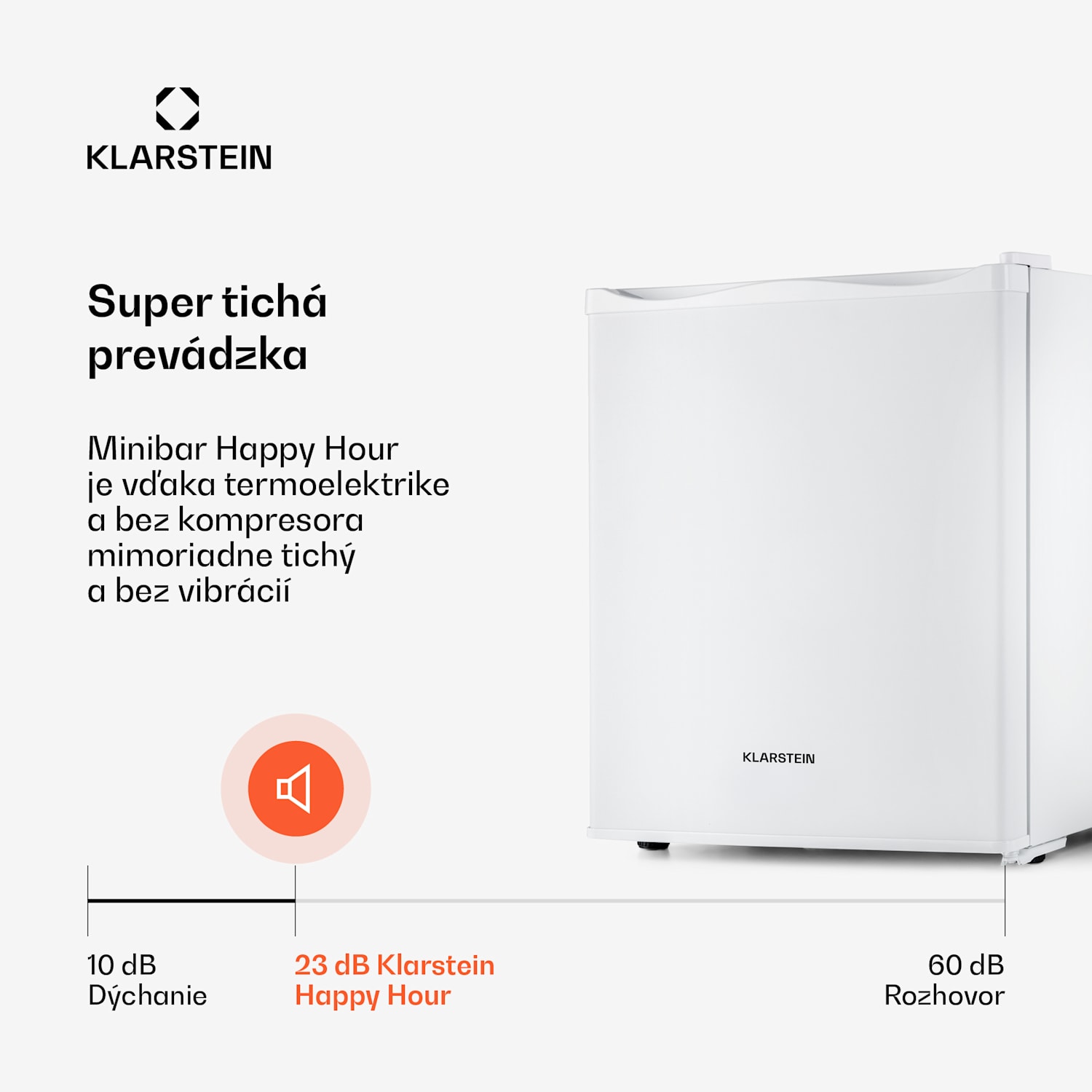 Happy Hour, minibar, 5-15°C, energet. trieda G, tichý, 23dB, LED svetlo 23 litrov | G | Biela