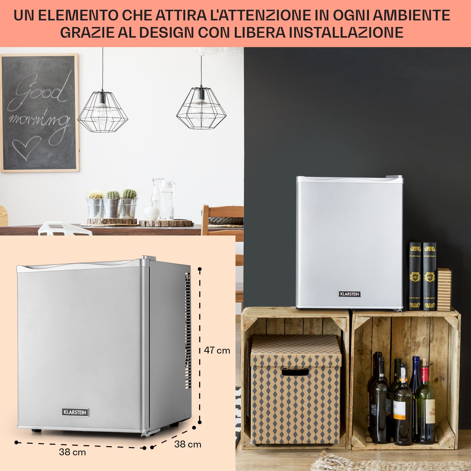 Happy Hour Minibar 5-15°C EEK G silenzioso 23dB Luce LED 23 L | G | Argento