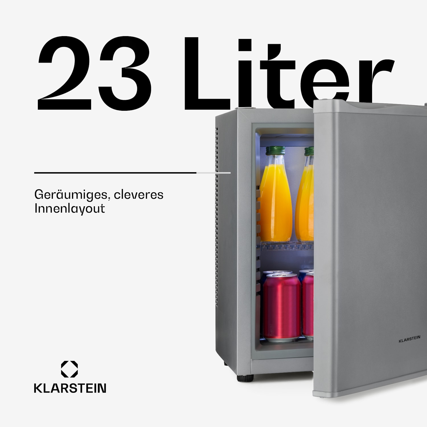 Happy Hour Minibar 5-15°C EEK G lautlos 23dB LED-Licht 23 Ltr | G | Silber