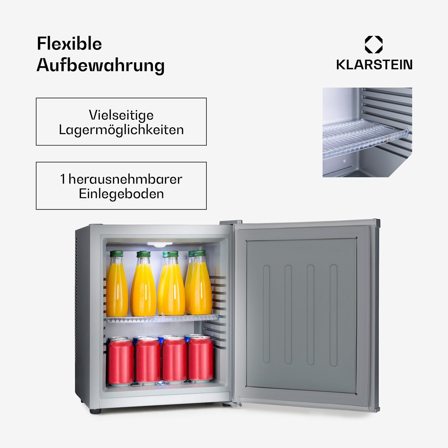 Happy Hour Minibar 5-15°C EEK G lautlos 23dB LED-Licht 23 Ltr | G | Silber