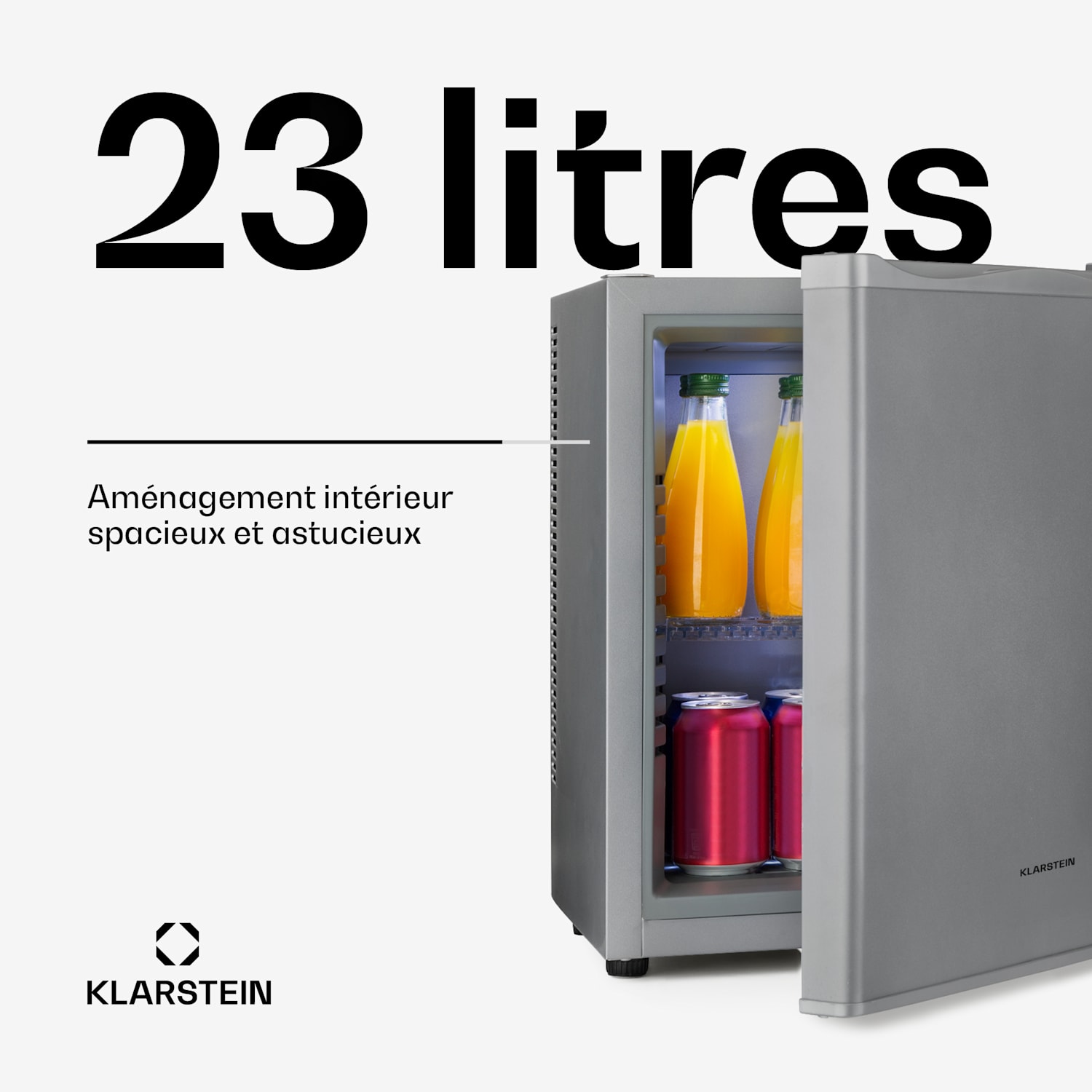 Happy Hour minibar 5-15°C EEK G geruisloos 23 dB ledverlichting 23 ltr | G | Zilver