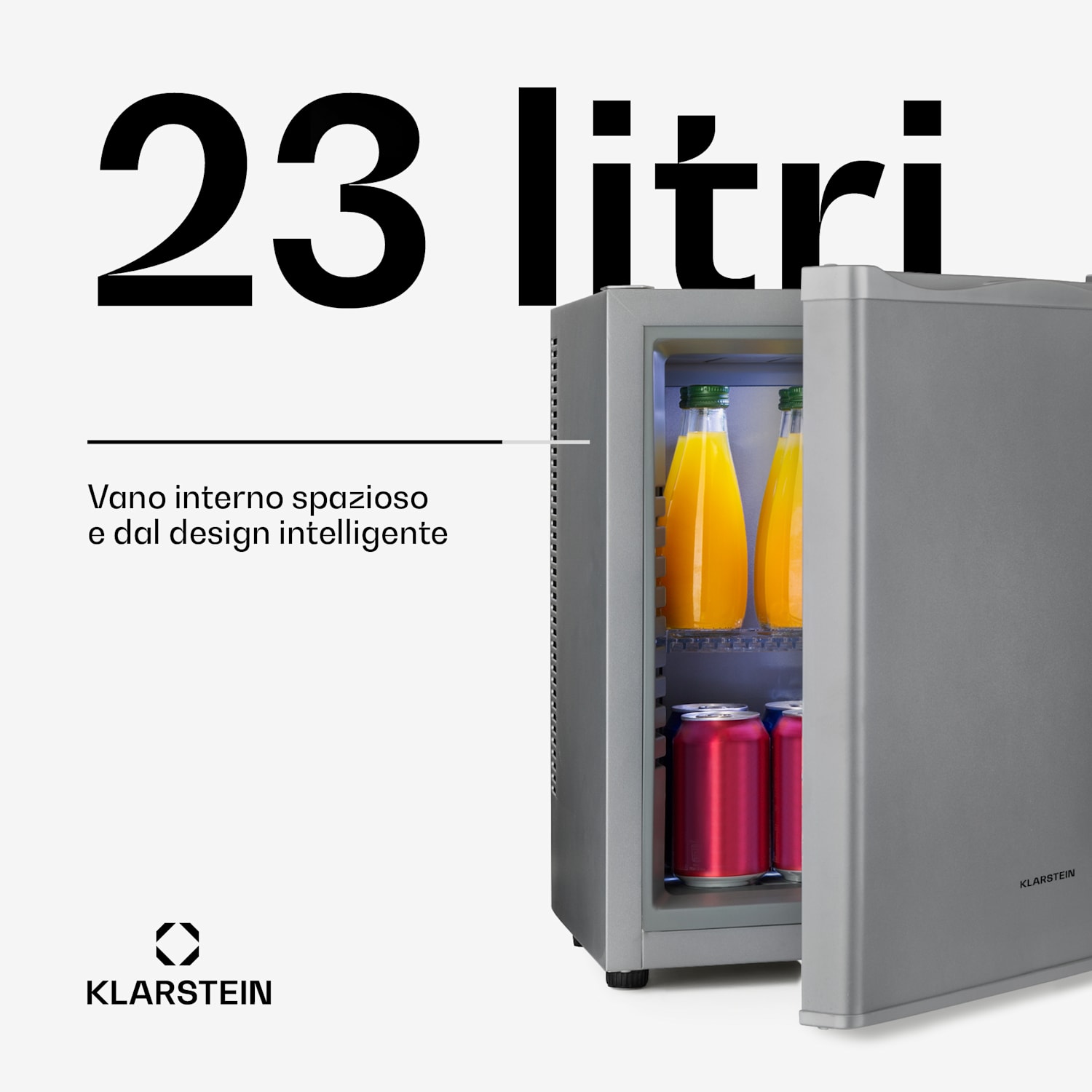 Happy Hour Minibar 5-15°C EEK G silenzioso 23dB Luce LED 23 Ltr | G | Argento