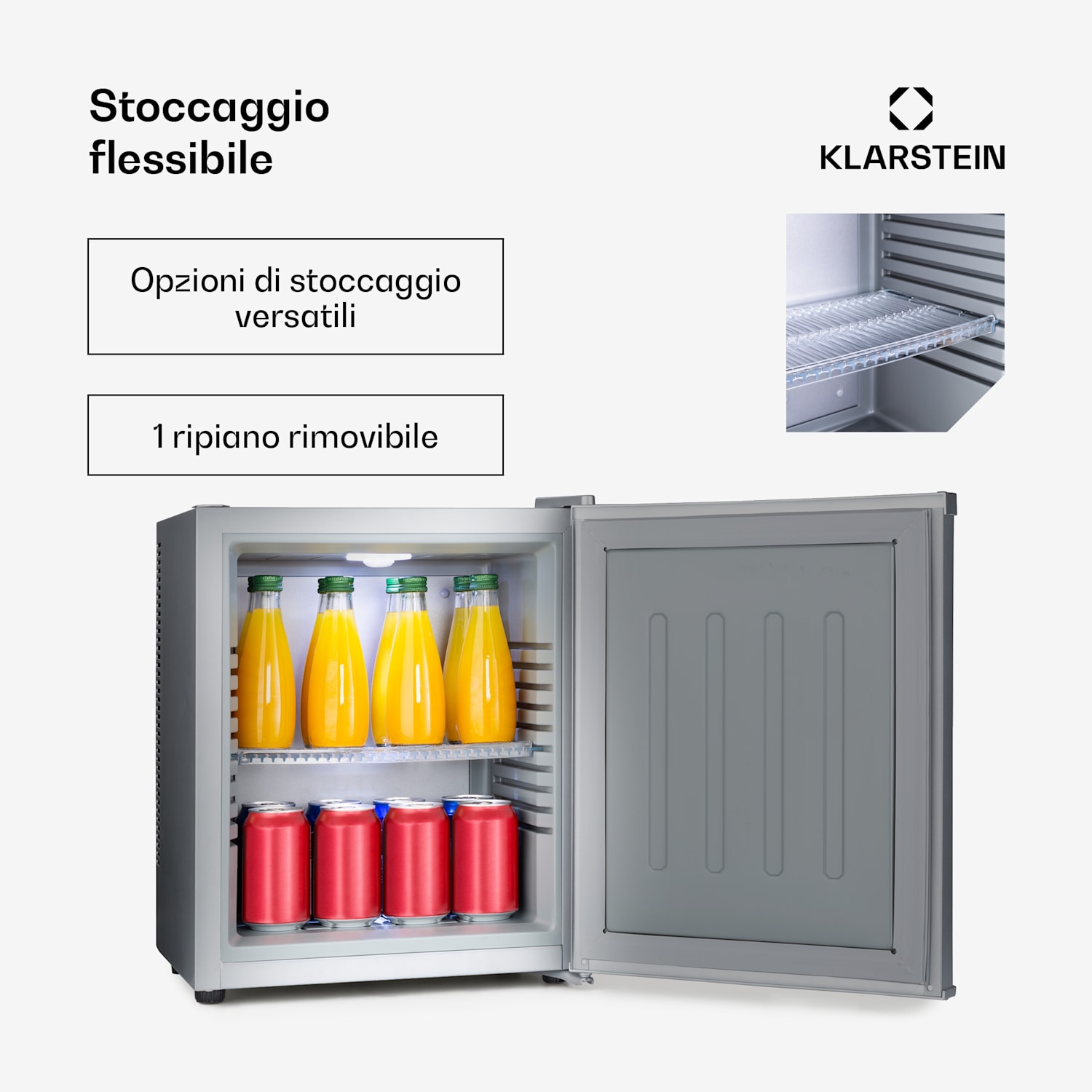 Happy Hour Minibar 5-15°C EEK G silenzioso 23dB Luce LED 23 Ltr | G | Argento