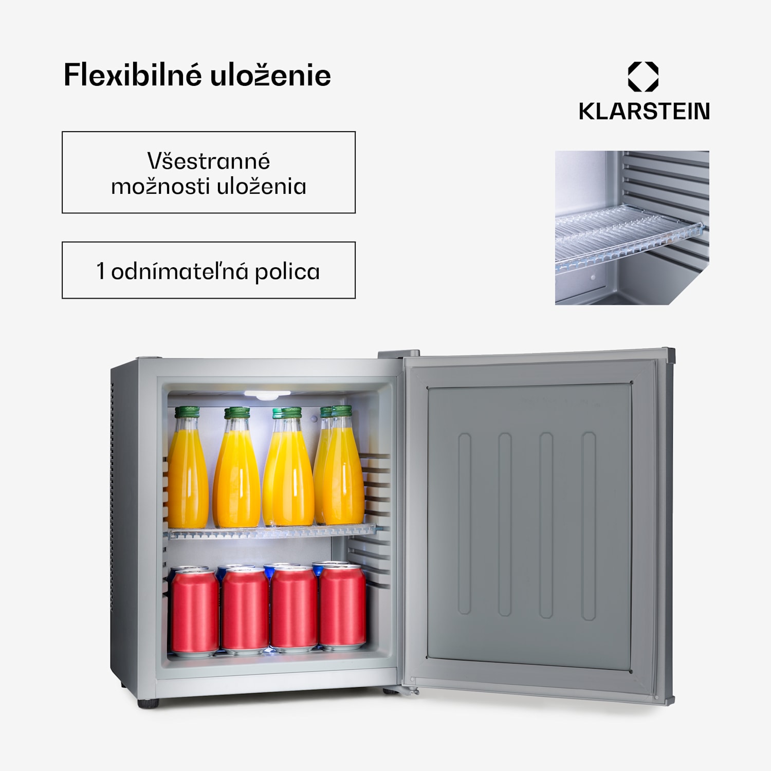 Happy Hour 23, minibar, 23 l, 5-15°C, energet. trieda G, tichý, 23 dB, LED svetlo, strieborný 23 litrov | G | Strieborná
