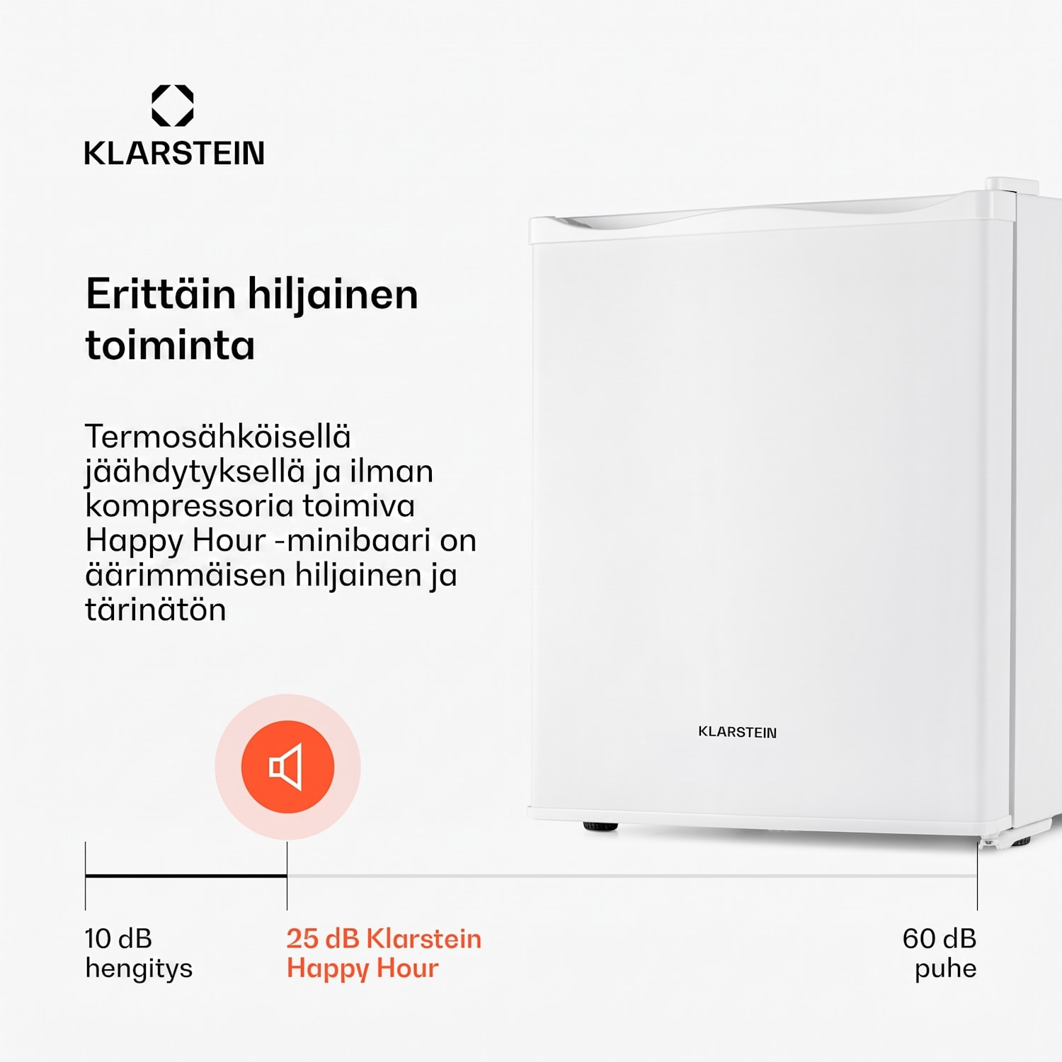 Happy Hour -minibaari 5–15 °C EEK G 25 dB LED-valo 30 L | F | Valkoinen