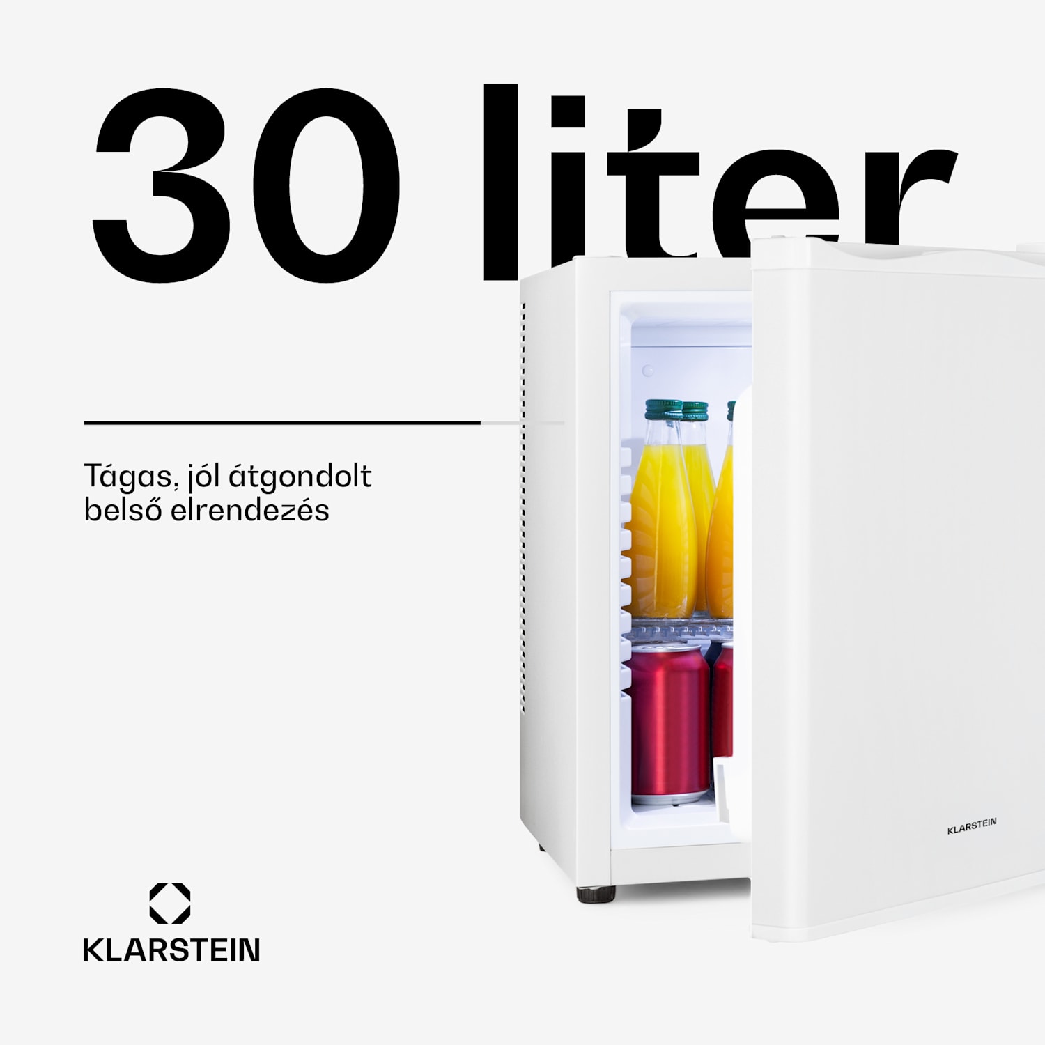 Happy Hour 30, minibár, 30 liter, 5 - 15 °C, G energiahatékonysági osztály, csendes, 25 dB, LED világítás, fehér 30 liter | F | Fehér