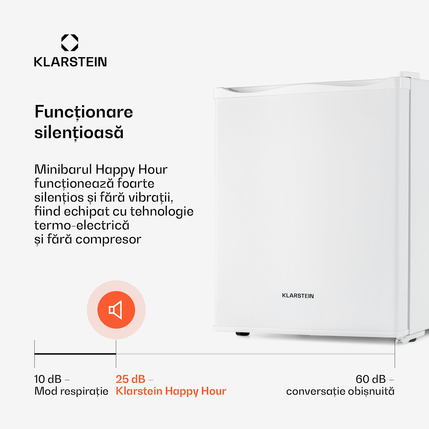 Happy Hour 30, minibar, 30 l, 5 - 15 °C, clasa energetică G, silențios, 25 dB, lumină LED, alb 30 litri | F | Alb